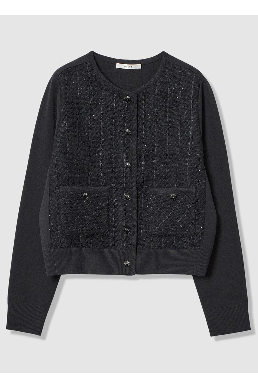 【アナイ/ANAYI】の【Eternal Line 2026】ツイードコンビブルゾン カーディガン インテリア・キッズ・メンズ・レディースファッション・服の通販 founy(ファニー) 　ファッション　Fashion　レディースファッション　Fashion for Women　トップス・カットソー　Cut & Sew Tops　ニット　Knit Tops & Sweaters　カーディガン・羽織り　Layered Style Cardigans　カーディガン　Cardigan, Knitwear　コンビ　Combo, Combination Style　ジャケット　Jacket, Outerwear　セットアップ　Set-Up, Coordinated Outfit　タイトスカート　Pencil Skirt, Tight Skirt　ツイード　Twill, Twill Weave　人気　Popular, Best Seller　ミックス　Mix, Mixed Style　ミラノリブ　Milano Rib, Milano Stitch　A/W・秋冬　Autumn/Winter　おすすめ　Recommended / Our Picks　エレガント 上品　Elegant　2025年　2025　2025-2026秋冬・A/W　Autumn/Winter 2025–26 AW25–26　ネイビー|ID: prp329100004776589 ipo3291000000034627874