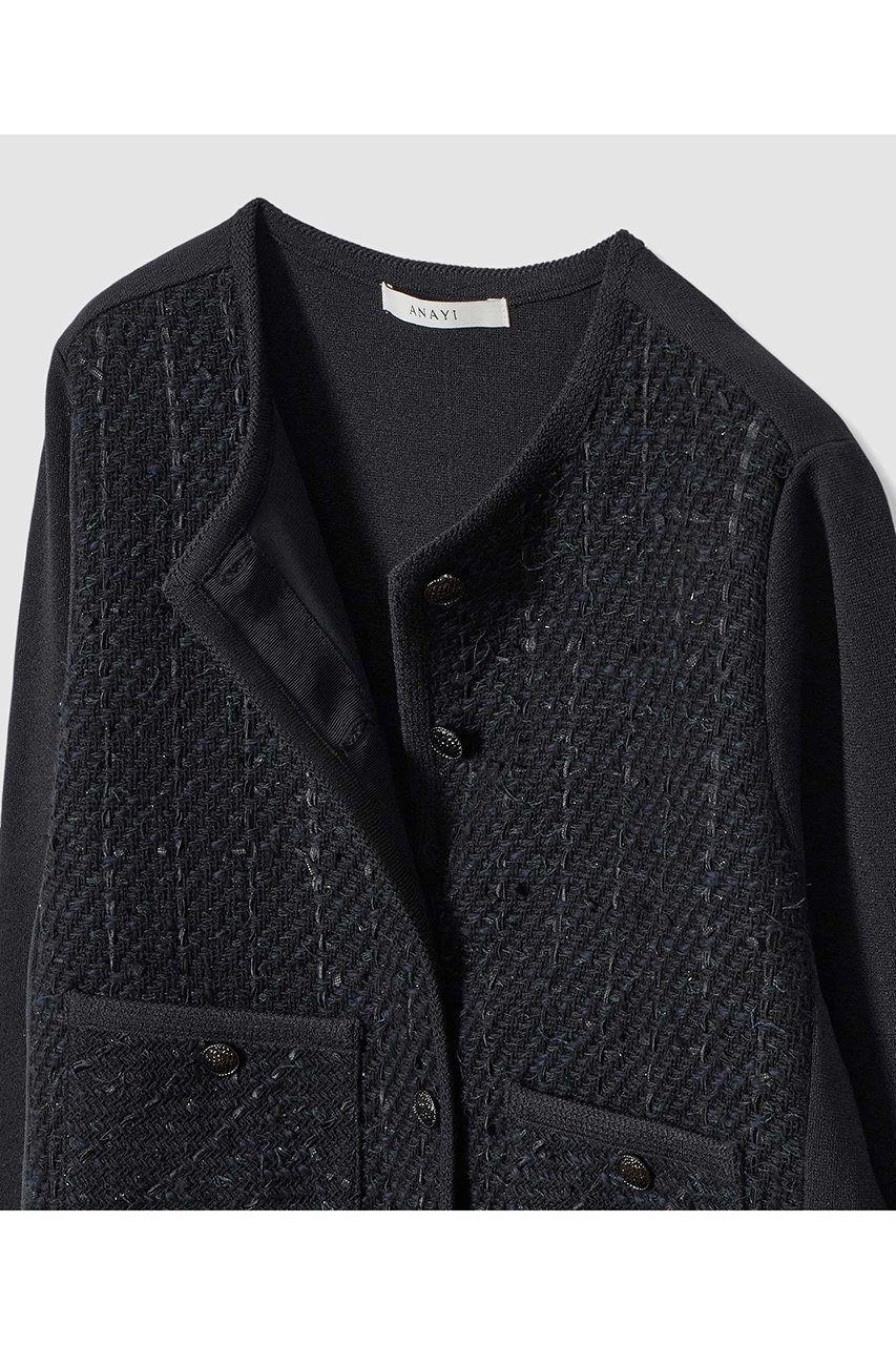 【アナイ/ANAYI】の【Eternal Line 2026】ツイードコンビブルゾン カーディガン 人気、トレンドファッション・服の通販 founy(ファニー) 　ファッション　Fashion　レディースファッション　Fashion for Women　トップス・カットソー　Cut & Sew Tops　ニット　Knit Tops & Sweaters　カーディガン・羽織り　Layered Style Cardigans　カーディガン　Cardigan, Knitwear　コンビ　Combo, Combination Style　ジャケット　Jacket, Outerwear　セットアップ　Set-Up, Coordinated Outfit　タイトスカート　Pencil Skirt, Tight Skirt　ツイード　Twill, Twill Weave　人気　Popular, Best Seller　ミックス　Mix, Mixed Style　ミラノリブ　Milano Rib, Milano Stitch　A/W・秋冬　Autumn/Winter　おすすめ　Recommended / Our Picks　エレガント 上品　Elegant　2025年　2025　2025-2026秋冬・A/W　Autumn/Winter 2025–26 AW25–26　other-3|ID: prp329100004776589 ipo3291000000034627876