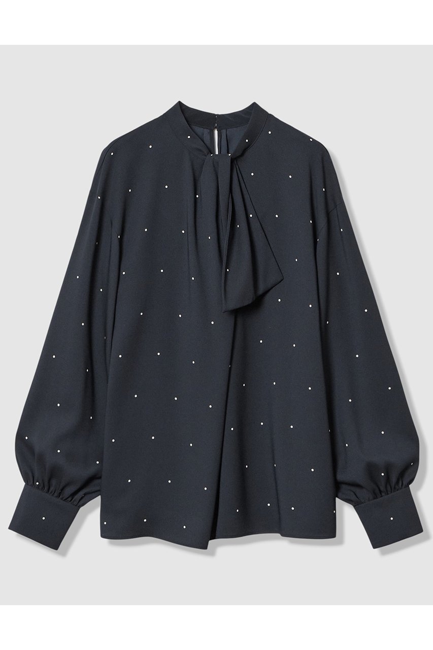 【アナイ/ANAYI】の【Eternal Line 2026】ピンドットプリントボウタイブラウス インテリア・キッズ・メンズ・レディースファッション・服の通販 founy(ファニー) 　ファッション　Fashion　レディースファッション　Fashion for Women　トップス・カットソー　Cut & Sew Tops　シャツ・ブラウス・オフィスカジュアル　Elegant Blouses & Button-Ups　2025年　2025　2025-2026秋冬・A/W　Autumn/Winter 2025–26 AW25–26　おすすめ　Recommended / Our Picks　ショルダー　Shoulder, Shoulder Strap　ジョーゼット　Georgette, Semi-Sheer Fabric　スリーブ　Sleeve, Long Sleeve / Short Sleeve　ドット　Polka Dot, Dot Pattern　ドロップ　Drop Shoulder, Dropped Style　バランス　Balance, Style Balance　プリント　Print, Printed Pattern　ロング　Long, Long-Length　エレガント 上品　Elegant　無地　Plain, Solid Color　A/W・秋冬　Autumn/Winter　ビジネス 仕事 通勤　Business / Work / Commuting　ネイビー|ID: prp329100004776597 ipo3291000000034627955