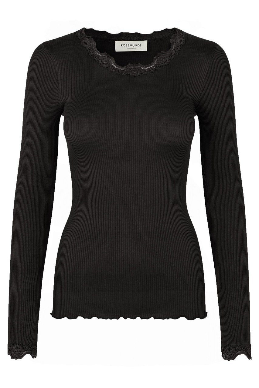 【ロサムンド/ROSEMUNDE】のレース付き クルーネックプルオーバー シルクコットン インテリア・キッズ・メンズ・レディースファッション・服の通販 founy(ファニー) ファッション Fashion レディースファッション Fashion for Women トップス・カットソー Cut & Sew Tops シャツ・ブラウス・オフィスカジュアル Elegant Blouses & Button-Ups ロングTシャツ・Tシャツ Longline T-Shirts & Tees カジュアルプルオーバー・ニットトップス Pullovers & Knit Tops / Casual Pullovers カットソー・ベーシックTシャツ Cut-and-Sewn Tops / Stretch Tees & Basics インナー Innerwear シルク Silk, 100% Silk スリーブ Sleeve, Long Sleeve / Short Sleeve レース Lace, Lace Fabric ロング Long, Long-Length 再入荷 Restock / Back in Stock ブラック|ID: prp329100004776619 ipo3291000000034628299