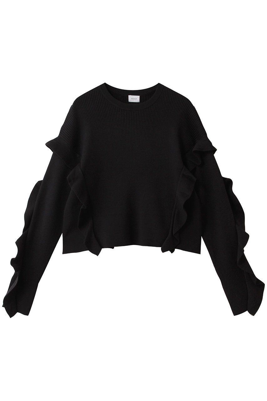 【マノフ/MANOF】のFRILLS RIB KNIT インテリア・キッズ・メンズ・レディースファッション・服の通販 founy(ファニー) ファッション Fashion レディースファッション Fashion for Women トップス・カットソー Cut & Sew Tops ニット Knit Tops & Sweaters カジュアルプルオーバー・ニットトップス Pullovers & Knit Tops / Casual Pullovers ショルダー Shoulder, Shoulder Strap ショート Short, Short Length ドロップ Drop Shoulder, Dropped Style フリル Frill, Ruffle BLACK|ID: prp329100004777323 ipo3291000000036016243