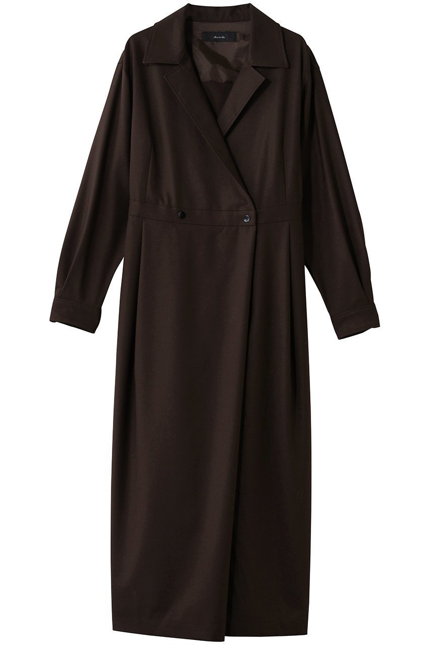 【アルアバイル/allureville】のウールポリカシュクール風ワンピース インテリア・キッズ・メンズ・レディースファッション・服の通販 founy(ファニー) 　ファッション　Fashion　レディースファッション　Fashion for Women　ワンピース　Dresses　チュニック　Tunic Tops & Dresses　インナー　Innerwear　カシュクール　Wrap Design　ギャザー　Gathered, Ruffled　クラシカル　Classical, Vintage-Inspired　ストレッチ　Stretch, Stretchy Fabric　タートルネック　Turtleneck, High Neck　チュニック　Tunic, Long Top　ロング　Long, Long-Length　エレガント 上品　Elegant　新作・新入荷　New Arrivals / New In　ブラウン|ID: prp329100004777346 ipo3291000000034639150