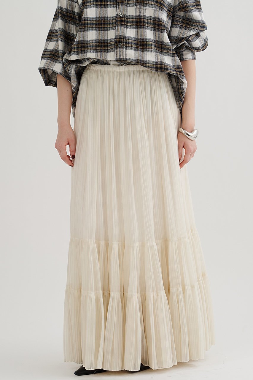 【ウィムガゼット/Whim Gazette】のオーガンジーティアードスカート インテリア・キッズ・メンズ・レディースファッション・服の通販 founy(ファニー) 　ファッション　Fashion　レディースファッション　Fashion for Women　スカート　Skirts　ティアードスカート　Tiered Skirts　ロングスカート　Long Skirts / Maxi & Midi Skirts　オーガンジー　Organza Fabric　シアー　Sheer, See-Through　ティアードスカート　Tiered Skirt, Flounced Skirt　フェミニン　Feminine, Girly　プリーツ　Pleats, Pleated　リラックス　Relax, Relaxed Fit　ロング　Long, Long-Length　ヴィンテージ　Vintage Style　エレガント 上品　Elegant　再入荷　Restock / Back in Stock　オフホワイト|ID: prp329100004777361 ipo3291000000036778871