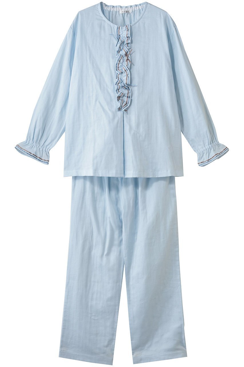 【イクコ/IKUKO / GOODS】のダブルガーゼ フロントフリル&リボンパジャマ インテリア・キッズ・メンズ・レディースファッション・服の通販 founy(ファニー) 　ストレート　Straight, Straight Cut　ダブル　Double, Double-Breasted　パジャマ　Pajamas, Sleepwear　フェミニン　Feminine, Girly　フリル　Frill, Ruffle　フロント　Front, Front Design　リボン　Ribbon, Bow　リラックス　Relax, Relaxed Fit　新作・新入荷　New Arrivals / New In　サックス|ID: prp329100004778104 ipo3291000000034648533