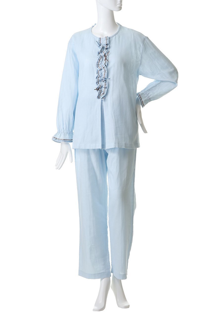 【イクコ/IKUKO / GOODS】のダブルガーゼ フロントフリル&リボンパジャマ 人気、トレンドファッション・服の通販 founy(ファニー) 　ストレート　Straight, Straight Cut　ダブル　Double, Double-Breasted　パジャマ　Pajamas, Sleepwear　フェミニン　Feminine, Girly　フリル　Frill, Ruffle　フロント　Front, Front Design　リボン　Ribbon, Bow　リラックス　Relax, Relaxed Fit　新作・新入荷　New Arrivals / New In　other-2|ID: prp329100004778104 ipo3291000000034648535