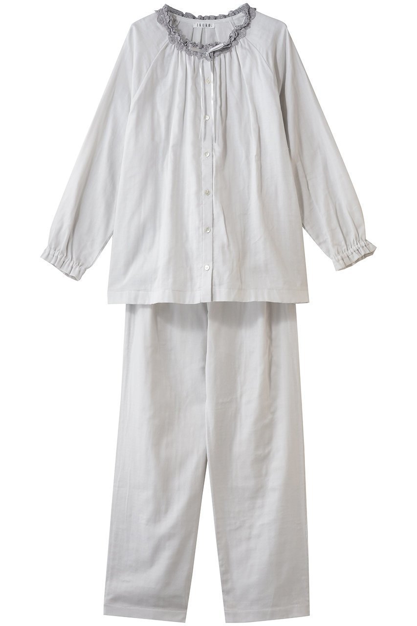 【イクコ/IKUKO / GOODS】のダブルガーゼ レースネック全開パジャマ 人気、トレンドファッション・服の通販 founy(ファニー) 　お家時間・ステイホーム　Stay Home / At Home　ジュエリー　Jewelry, Accessories　ダブル　Double, Double-Breasted　パジャマ　Pajamas, Sleepwear　リラックス　Relax, Relaxed Fit　レース　Lace, Lace Fabric　新作・新入荷　New Arrivals / New In　 other-1|ID: prp329100004778105 ipo3291000000034648540