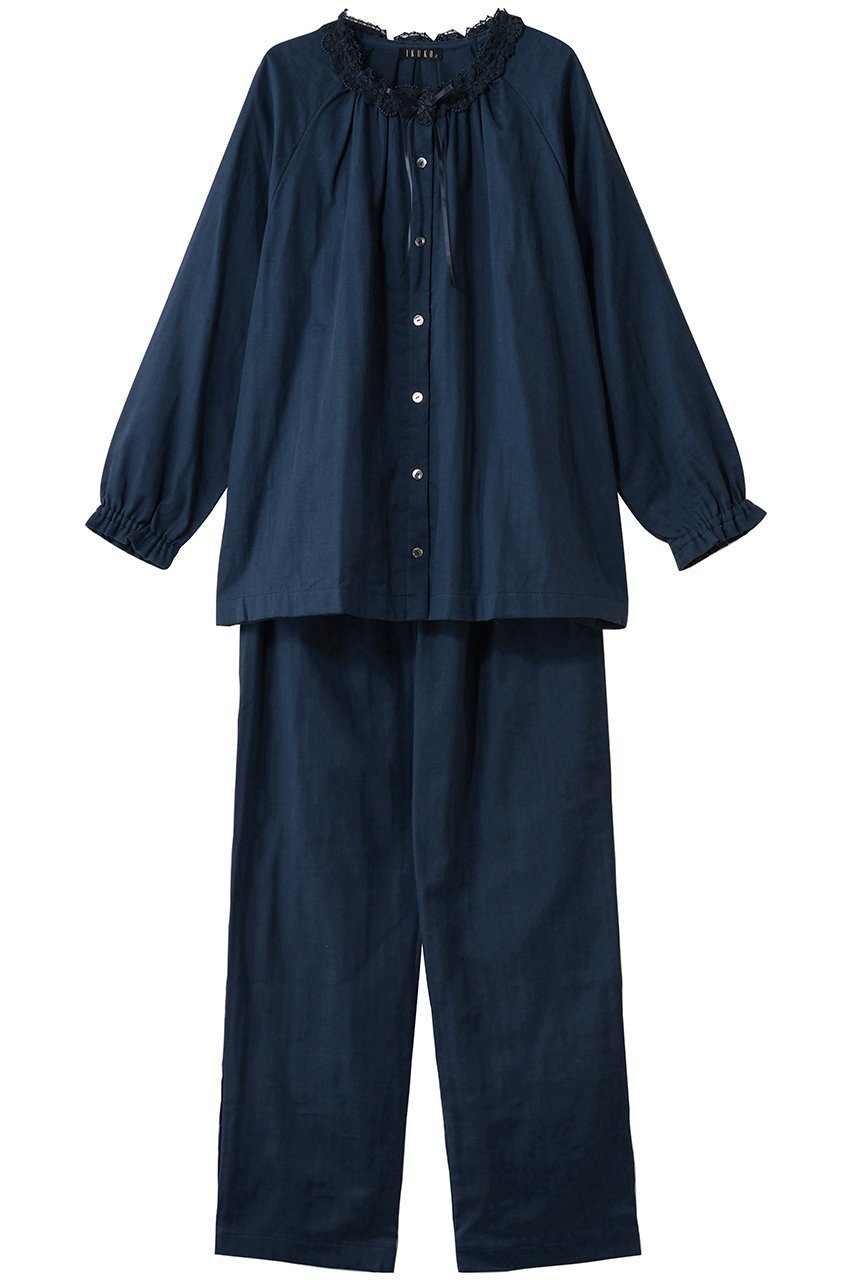 【イクコ/IKUKO / GOODS】のダブルガーゼ レースネック全開パジャマ インテリア・キッズ・メンズ・レディースファッション・服の通販 founy(ファニー) 　お家時間・ステイホーム　Stay Home / At Home　ジュエリー　Jewelry, Accessories　ダブル　Double, Double-Breasted　パジャマ　Pajamas, Sleepwear　リラックス　Relax, Relaxed Fit　レース　Lace, Lace Fabric　新作・新入荷　New Arrivals / New In　ネイビー|ID: prp329100004778105 ipo3291000000034648542