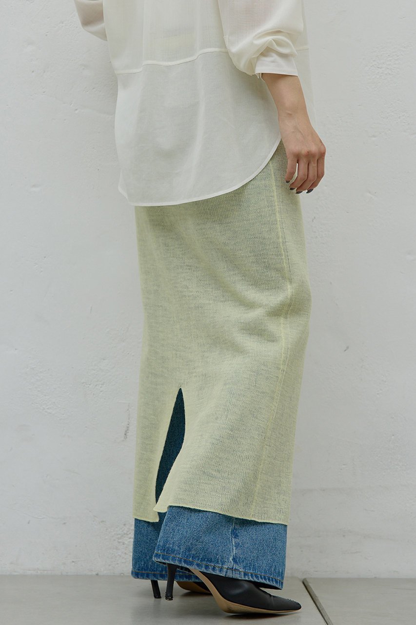 【ガリャルダガランテ/GALLARDAGALANTE】の【HERITANOVUM】【セットアップ対応】シアーリブニットスカート 人気、トレンドファッション・服の通販 founy(ファニー) 　ファッション　Fashion　レディースファッション　Fashion for Women　セットアップ　Matching Sets　スカート・ミニ/ミディ/マキシ　Skirts / Mini, Midi & Maxi Skirts　スカート　Skirts　ロングスカート　Long Skirts / Maxi & Midi Skirts　イエロー　Yellow　エレガント 上品　Elegant　シアー　Sheer, See-Through　スリット　Slit, Slit Detail　セットアップ　Set-Up, Coordinated Outfit　トレンド　Trend, Trending Now　ベーシック　Basic, Essential　ロング　Long, Long-Length　other-7|ID: prp329100004778110 ipo3291000000036049764