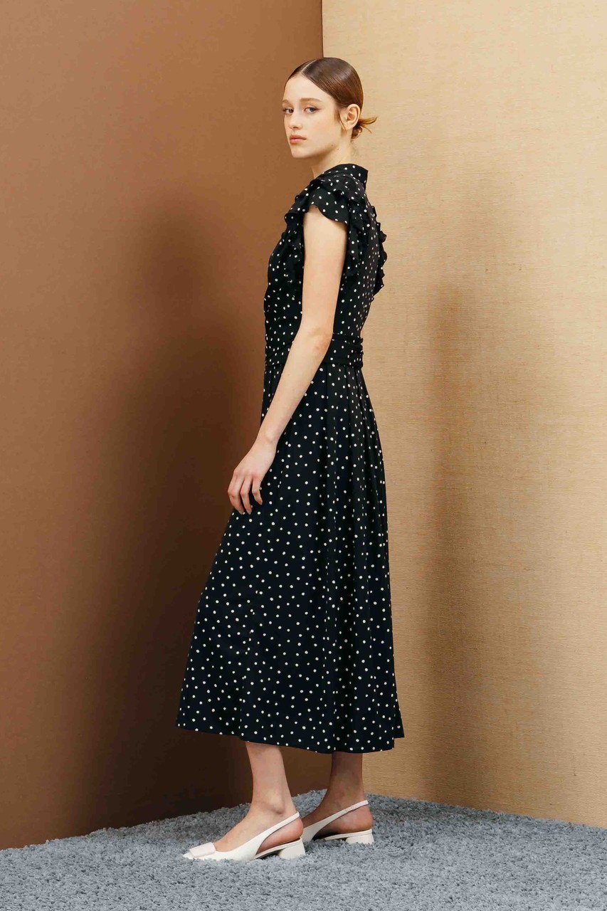 【コルコバード/CORCOVADO】のスムースジャージードットドレス 人気、トレンドファッション・服の通販 founy(ファニー) 　ファッション　Fashion　レディースファッション　Fashion for Women　ワンピース　Dresses　フォーマル・パーティードレス・結婚式用ドレス　Elegant & Casual Dresses　チュニック　Tunic Tops & Dresses　クラシカル　Classical, Vintage-Inspired　スリット　Slit, Slit Detail　スリーブ　Sleeve, Long Sleeve / Short Sleeve　チュニック　Tunic, Long Top　ドット　Polka Dot, Dot Pattern　パーティ　Party, Party Style　フリル　Frill, Ruffle　フレア　Flare, Flared　ロング　Long, Long-Length　other-7|ID: prp329100004778123 ipo3291000000034648708