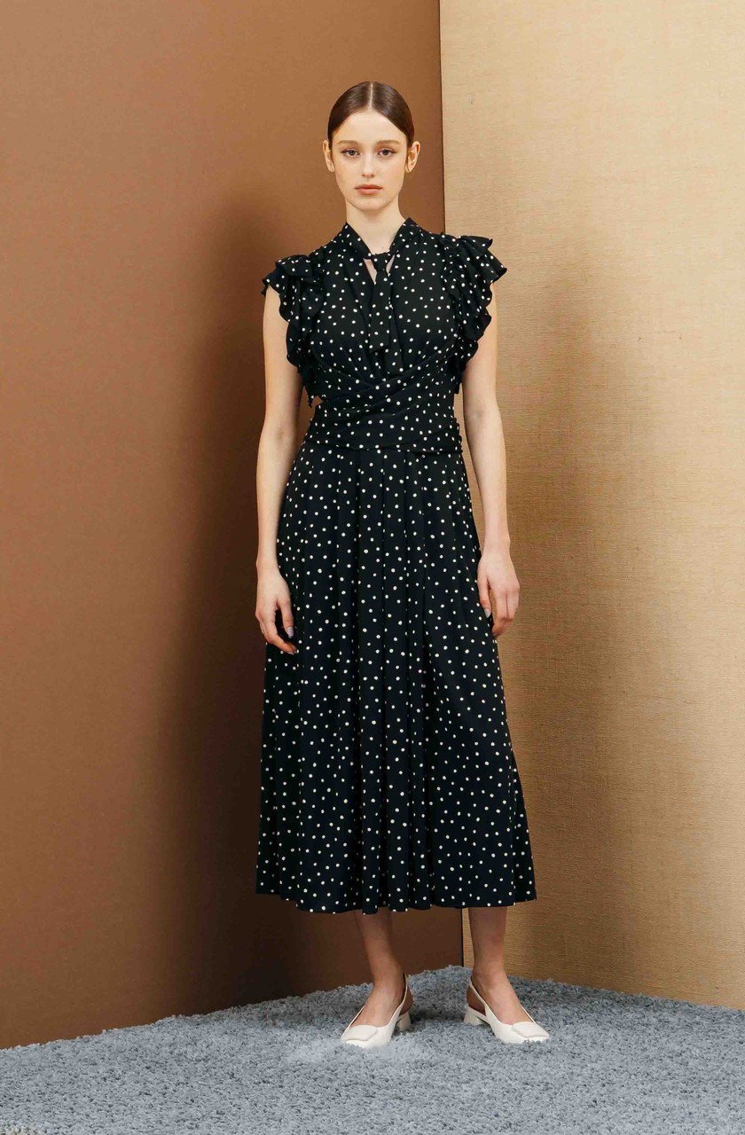 【コルコバード/CORCOVADO】のスムースジャージードットドレス 人気、トレンドファッション・服の通販 founy(ファニー) 　ファッション　Fashion　レディースファッション　Fashion for Women　ワンピース　Dresses　フォーマル・パーティードレス・結婚式用ドレス　Elegant & Casual Dresses　チュニック　Tunic Tops & Dresses　クラシカル　Classical, Vintage-Inspired　スリット　Slit, Slit Detail　スリーブ　Sleeve, Long Sleeve / Short Sleeve　チュニック　Tunic, Long Top　ドット　Polka Dot, Dot Pattern　パーティ　Party, Party Style　フリル　Frill, Ruffle　フレア　Flare, Flared　ロング　Long, Long-Length　other-8|ID: prp329100004778123 ipo3291000000034648709