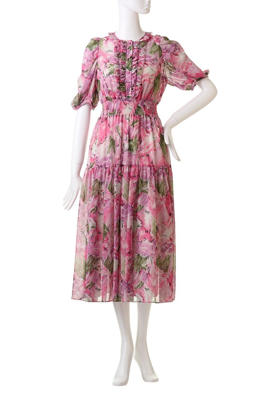 【コルコバード/CORCOVADO】のフラワーガーデンシフォンドレス 人気、トレンドファッション・服の通販 founy(ファニー) 　ファッション　Fashion　レディースファッション　Fashion for Women　ワンピース　Dresses　フォーマル・パーティードレス・結婚式用ドレス　Elegant & Casual Dresses　チュニック　Tunic Tops & Dresses　シャーリング　Shirring, Ruched　チュニック　Tunic, Long Top　ティアード　Tiered, Tiered Style　ドレス　Dress, One-Piece　フェミニン　Feminine, Girly　フラワー　Flower, Floral　フリル　Frill, Ruffle　フロント　Front, Front Design　プリント　Print, Printed Pattern　再入荷　Restock / Back in Stock　切替　Switching, Contrast Panel　other-2|ID: prp329100004778124 ipo3291000000034648712