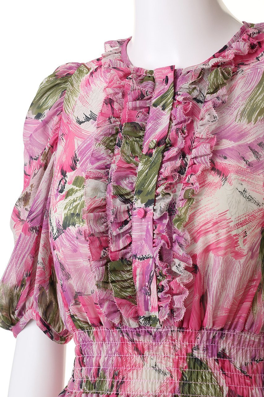 【コルコバード/CORCOVADO】のフラワーガーデンシフォンドレス 人気、トレンドファッション・服の通販 founy(ファニー) 　ファッション　Fashion　レディースファッション　Fashion for Women　ワンピース　Dresses　フォーマル・パーティードレス・結婚式用ドレス　Elegant & Casual Dresses　チュニック　Tunic Tops & Dresses　シャーリング　Shirring, Ruched　チュニック　Tunic, Long Top　ティアード　Tiered, Tiered Style　ドレス　Dress, One-Piece　フェミニン　Feminine, Girly　フラワー　Flower, Floral　フリル　Frill, Ruffle　フロント　Front, Front Design　プリント　Print, Printed Pattern　再入荷　Restock / Back in Stock　切替　Switching, Contrast Panel　other-5|ID: prp329100004778124 ipo3291000000034648715