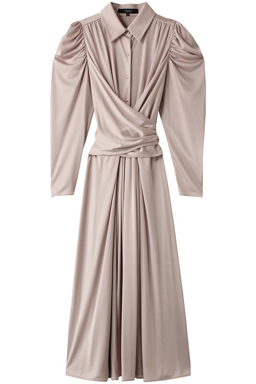 【コルコバード/CORCOVADO】のサテンスムースカシュクールシャツドレス インテリア・キッズ・メンズ・レディースファッション・服の通販 founy(ファニー) ファッション Fashion レディースファッション Fashion for Women ワンピース Dresses フォーマル・パーティードレス・結婚式用ドレス Elegant & Casual Dresses チュニック Tunic Tops & Dresses カシュクール Wrap Design チュニック Tunic, Long Top ドレス Dress, One-Piece ドレープ Drape, Draping Fabric エレガント 上品 Elegant ピンクベージュ|ID: prp329100004778131 ipo3291000000034648771