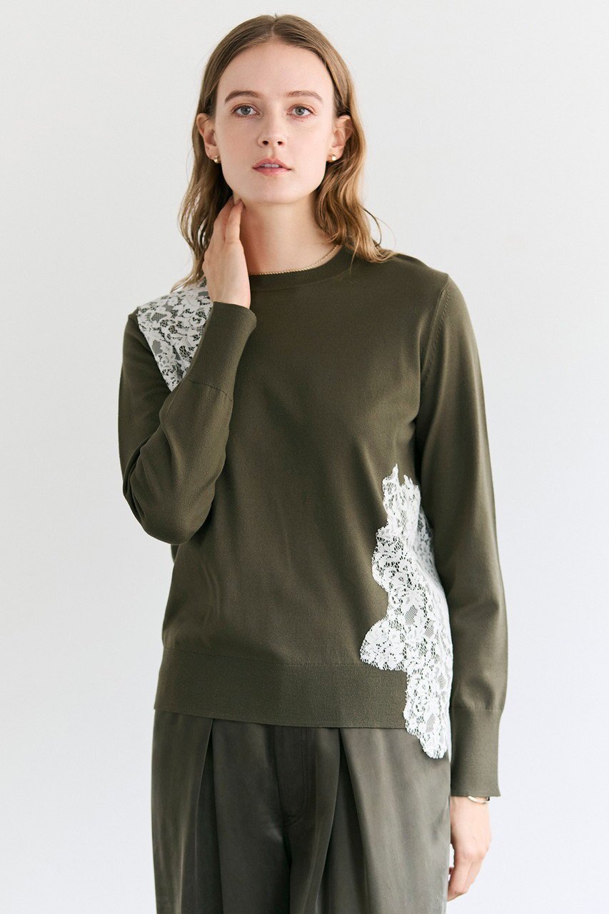 【ベイジ,/BEIGE,】のWILLOW / アシンメトリーレースクルーネックニット/ 人気、トレンドファッション・服の通販 founy(ファニー) 　ファッション　Fashion　レディースファッション　Fashion for Women　トップス・カットソー　Cut & Sew Tops　ニット　Knit Tops & Sweaters　カジュアルプルオーバー・ニットトップス　Pullovers & Knit Tops / Casual Pullovers　カッティング　Cutting Detail　ストレッチ　Stretch, Stretchy Fabric　レース　Lace, Lace Fabric　エレガント 上品　Elegant　定番　Standard, Basic Item　新作・新入荷　New Arrivals / New In　other-5|ID: prp329100004779928 ipo3291000000034673725