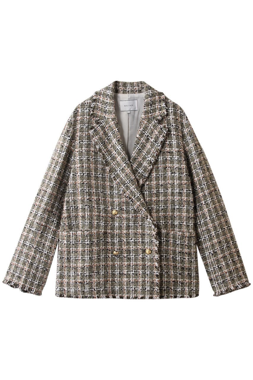 【ベイジ,/BEIGE,】のBERYL / ファンシーツイードダブルジャケット/ インテリア・キッズ・メンズ・レディースファッション・服の通販 founy(ファニー) 　ファッション　Fashion　レディースファッション　Fashion for Women　アウター　Coat / Outerwear Collection　レディースジャケット・軽アウター　Jackets　エレガント 上品　Elegant　オケージョン　Occasion Wear　ジャケット　Jacket, Outerwear　セットアップ　Set-Up, Coordinated Outfit　ダブル　Double, Double-Breasted　ツイード　Twill, Twill Weave　デニム　Denim, Jeans Material　フリンジ　Fringe, Tassel　マニッシュ　Mannish, Boyish　Khaki Mix|ID: prp329100004779932 ipo3291000000035351158