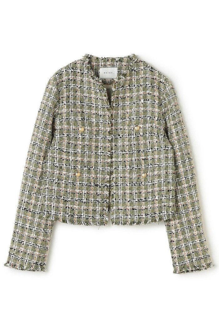 【ベイジ,/BEIGE,】のBERYL / ファンシーツイードノーカラージャケット/ インテリア・キッズ・メンズ・レディースファッション・服の通販 founy(ファニー) https://founy.com/ ファッション Fashion レディースファッション Fashion for Women アウター Coat / Outerwear Collection レディースジャケット・軽アウター Jackets ノーカラージャケット / シンプル上品コーデ Collarless Jackets オケージョン Occasion Wear ジャケット Jacket, Outerwear セットアップ Set-Up, Coordinated Outfit ツイード Twill, Twill Weave デニム Denim, Jeans Material フリンジ Fringe, Tassel エレガント 上品 Elegant 新作・新入荷 New Arrivals / New In |ID: prp329100004779933 ipo3291000000034673749