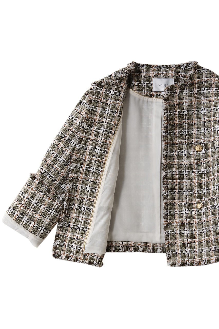 【ベイジ,/BEIGE,】のBERYL / ファンシーツイードノーカラージャケット/ 人気、トレンドファッション・服の通販 founy(ファニー) 　ファッション　Fashion　レディースファッション　Fashion for Women　アウター　Coat / Outerwear Collection　レディースジャケット・軽アウター　Jackets　ノーカラージャケット / シンプル上品コーデ　Collarless Jackets　オケージョン　Occasion Wear　ジャケット　Jacket, Outerwear　セットアップ　Set-Up, Coordinated Outfit　ツイード　Twill, Twill Weave　デニム　Denim, Jeans Material　フリンジ　Fringe, Tassel　エレガント 上品　Elegant　other-6|ID: prp329100004779933 ipo3291000000035483560