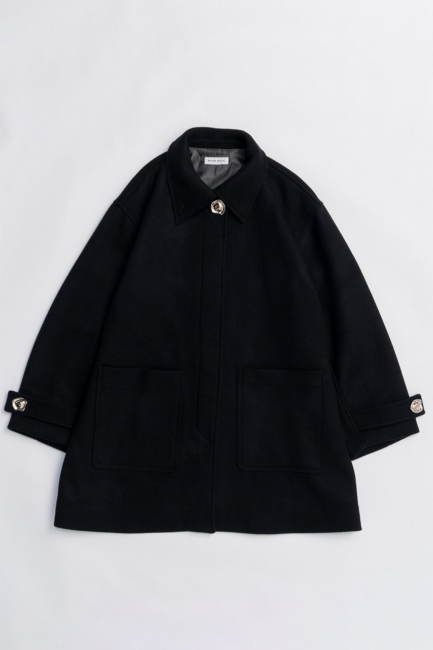 【メゾンスペシャル/MAISON SPECIAL】のMelton Coat/メルトンコート インテリア・キッズ・メンズ・レディースファッション・服の通販 founy(ファニー) 　ファッション　Fashion　レディースファッション　Fashion for Women　アウター　Coat / Outerwear Collection　コート・ロングコート・ピーコート　Long Coats, Peacoats & More　ショート　Short, Short Length　シルバー　Silver, Metallic Silver　スタンド　Stand Collar, Upright Stand　ポケット　Pocket, Pocket Detail　メルトン　Melton, Heavy Wool　冬　Winter / This Winter　エレガント 上品　Elegant　新作・新入荷　New Arrivals / New In　BLK(ブラック)|ID: prp329100004779941 ipo3291000000034673815
