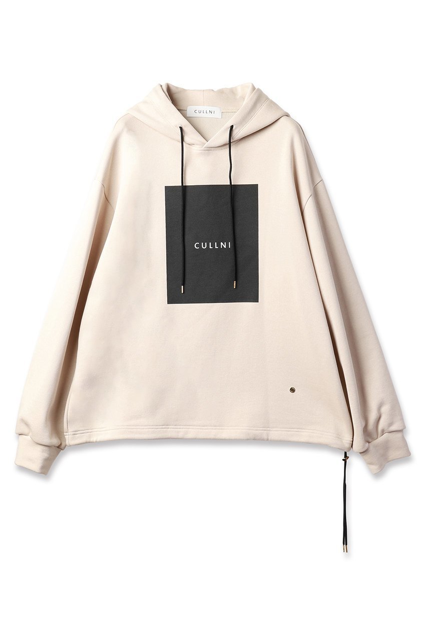 【クルニ/CULLNI】のボックス ロゴ プリント ドローストリング フーディー インテリア・キッズ・メンズ・レディースファッション・服の通販 founy(ファニー) 　ファッション　Fashion　レディースファッション　Fashion for Women　トップス・カットソー　Cut & Sew Tops　シャツ・ブラウス・オフィスカジュアル　Elegant Blouses & Button-Ups　レディースパーカー・カジュアルフーディー　Casual Hoodies & Sweatshirts　ロングTシャツ・Tシャツ　Longline T-Shirts & Tees　スウェット・クルーネックトップス　Sweatshirts & Crewnecks / Relaxed Fit Sweat Tops　カットソー・ベーシックTシャツ　Cut-and-Sewn Tops / Stretch Tees & Basics　ショルダー　Shoulder, Shoulder Strap　ドロップ　Drop Shoulder, Dropped Style　ドローコード　Drawcord, Drawstring Cord　ドローストリング　Drawstring, Pull Cord　プリント　Print, Printed Pattern　ベーシック　Basic, Essential　ボックス　Boxy, Box Shape　エレガント 上品　Elegant　新作・新入荷　New Arrivals / New In　ベージュ|ID: prp329100004779944 ipo3291000000034673845