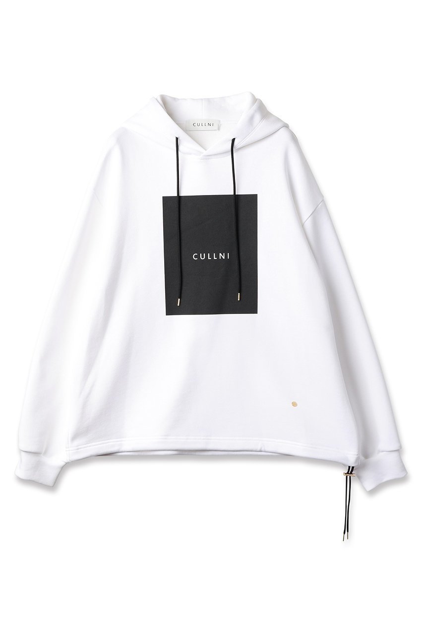 【クルニ/CULLNI】のボックス ロゴ プリント ドローストリング フーディー 人気、トレンドファッション・服の通販 founy(ファニー) 　ファッション　Fashion　レディースファッション　Fashion for Women　トップス・カットソー　Cut & Sew Tops　シャツ・ブラウス・オフィスカジュアル　Elegant Blouses & Button-Ups　レディースパーカー・カジュアルフーディー　Casual Hoodies & Sweatshirts　ロングTシャツ・Tシャツ　Longline T-Shirts & Tees　スウェット・クルーネックトップス　Sweatshirts & Crewnecks / Relaxed Fit Sweat Tops　カットソー・ベーシックTシャツ　Cut-and-Sewn Tops / Stretch Tees & Basics　ショルダー　Shoulder, Shoulder Strap　ドロップ　Drop Shoulder, Dropped Style　ドローコード　Drawcord, Drawstring Cord　ドローストリング　Drawstring, Pull Cord　プリント　Print, Printed Pattern　ベーシック　Basic, Essential　ボックス　Boxy, Box Shape　エレガント 上品　Elegant　 other-1|ID: prp329100004779944 ipo3291000000035351206