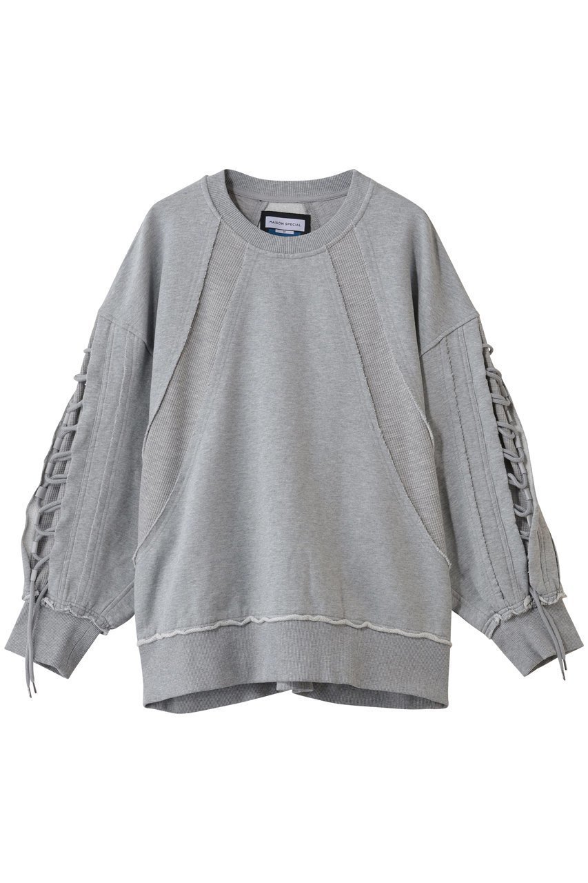 【メゾンスペシャル/MAISON SPECIAL】の【UNISEX】ワッフル切替スウェット レースアップクルーネックPO インテリア・キッズ・メンズ・レディースファッション・服の通販 founy(ファニー) 　ファッション　Fashion　レディースファッション　Fashion for Women　トップス・カットソー　Cut & Sew Tops　シャツ・ブラウス・オフィスカジュアル　Elegant Blouses & Button-Ups　レディースパーカー・カジュアルフーディー　Casual Hoodies & Sweatshirts　ロングTシャツ・Tシャツ　Longline T-Shirts & Tees　スウェット・クルーネックトップス　Sweatshirts & Crewnecks / Relaxed Fit Sweat Tops　カットソー・ベーシックTシャツ　Cut-and-Sewn Tops / Stretch Tees & Basics　ユニセックス　Unisex, Genderless　ショルダー　Shoulder, Shoulder Strap　シンプル　Simple, Minimal　スウェット / スエット　Sweatshirt, Sweatwear　ドロップ　Drop Shoulder, Dropped Style　ボトム　Bottoms, Lower Wear　レース　Lace, Lace Fabric　ワッフル　Waffle, Waffle Knit　切替　Switching, Contrast Panel　新作・新入荷　New Arrivals / New In　GRY(グレー)|ID: prp329100004780624 ipo3291000000034684271