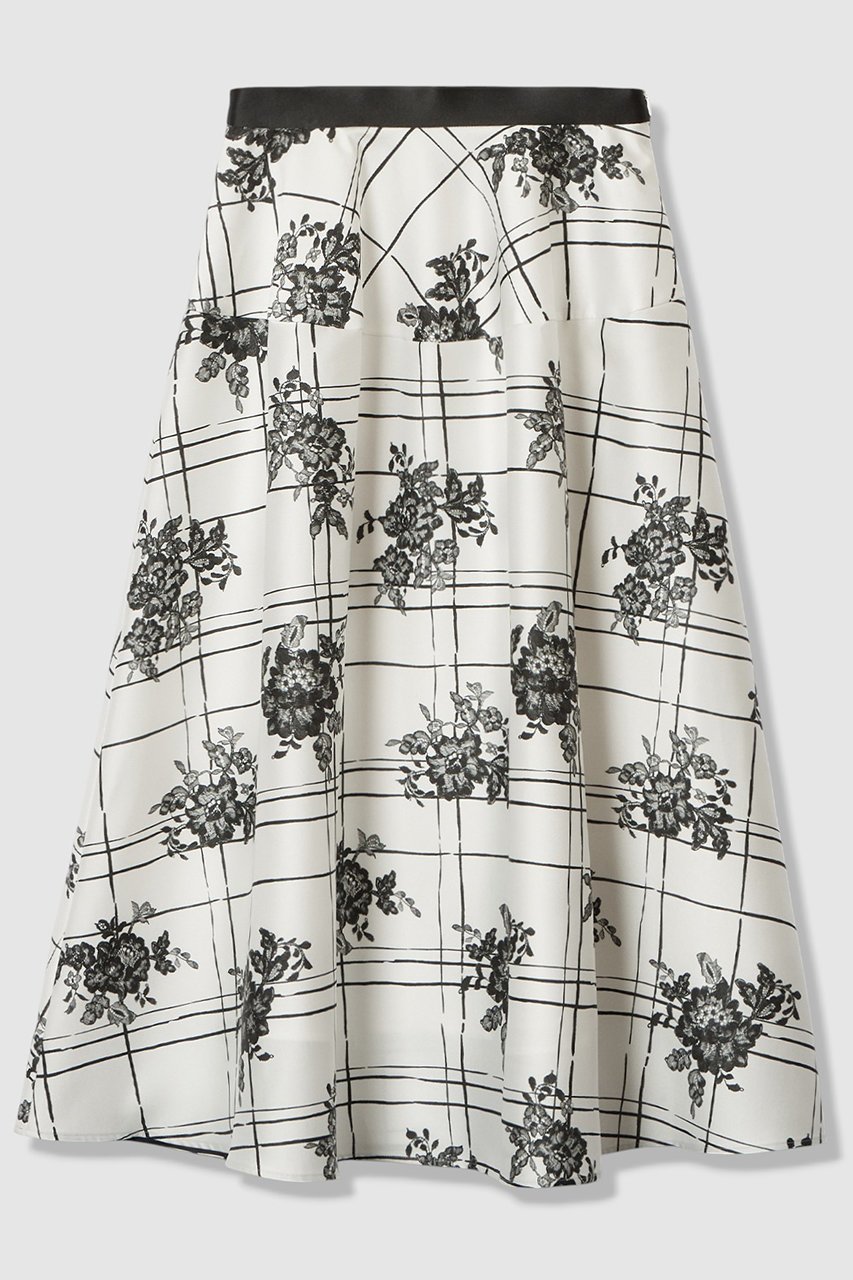 【アルアバイル/allureville】の【LOULOU WILLOUGHBY】SILK CO フラワーチェックスカート インテリア・キッズ・メンズ・レディースファッション・服の通販 founy(ファニー) 　ファッション　Fashion　レディースファッション　Fashion for Women　スカート　Skirts　ロングスカート　Long Skirts / Maxi & Midi Skirts　2025年　2025　2025-2026秋冬・A/W　Autumn/Winter 2025–26 AW25–26　イタリア　Italy　フレア　Flare, Flared　モノトーン　Monotone, Black and White　レース　Lace, Lace Fabric　ロング　Long, Long-Length　エレガント 上品　Elegant　A/W・秋冬　Autumn/Winter　ホワイト系|ID: prp329100004780656 ipo3291000000034684505