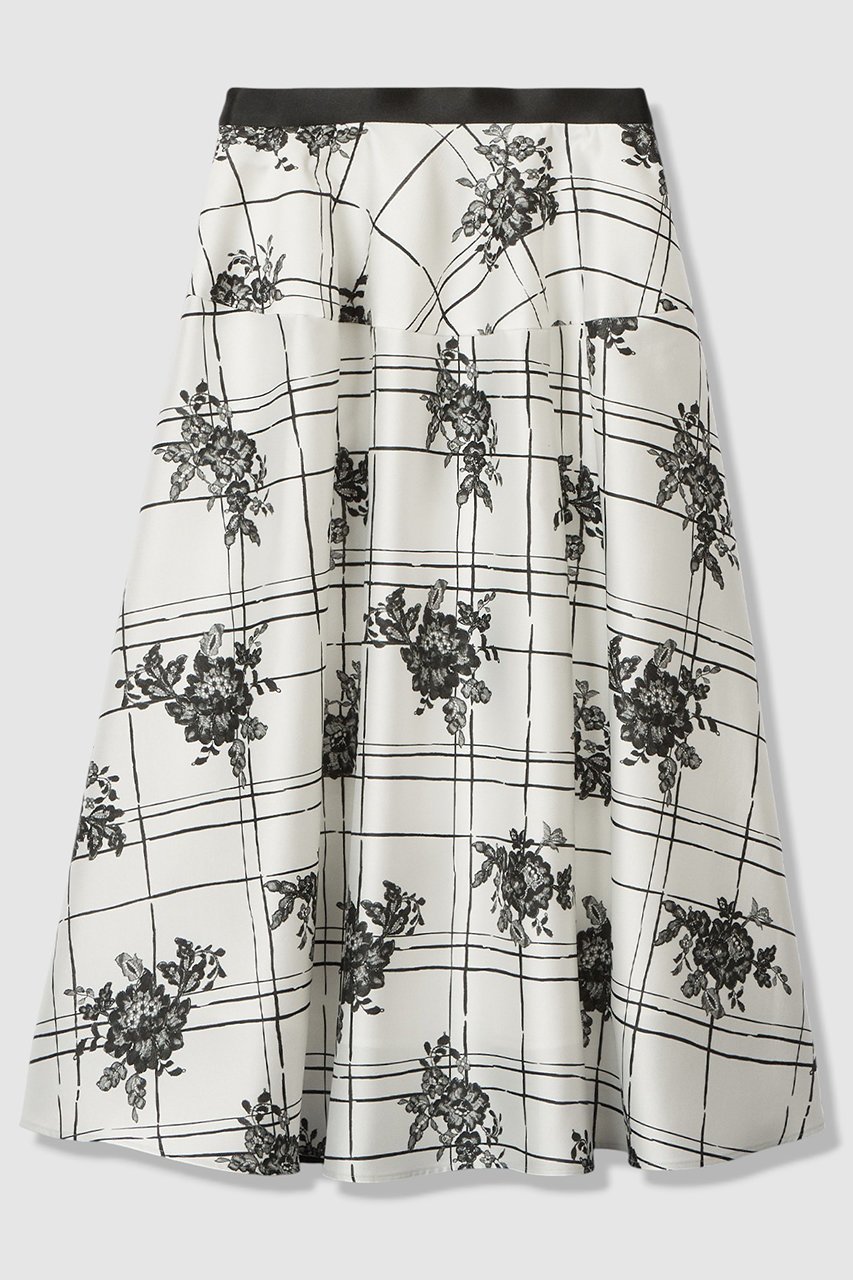 【アルアバイル/allureville】の【LOULOU WILLOUGHBY】SILK CO フラワーチェックスカート 人気、トレンドファッション・服の通販 founy(ファニー) 　ファッション　Fashion　レディースファッション　Fashion for Women　スカート　Skirts　ロングスカート　Long Skirts / Maxi & Midi Skirts　2025年　2025　2025-2026秋冬・A/W　Autumn/Winter 2025–26 AW25–26　イタリア　Italy　フレア　Flare, Flared　モノトーン　Monotone, Black and White　レース　Lace, Lace Fabric　ロング　Long, Long-Length　エレガント 上品　Elegant　A/W・秋冬　Autumn/Winter　other-2|ID: prp329100004780656 ipo3291000000034684506