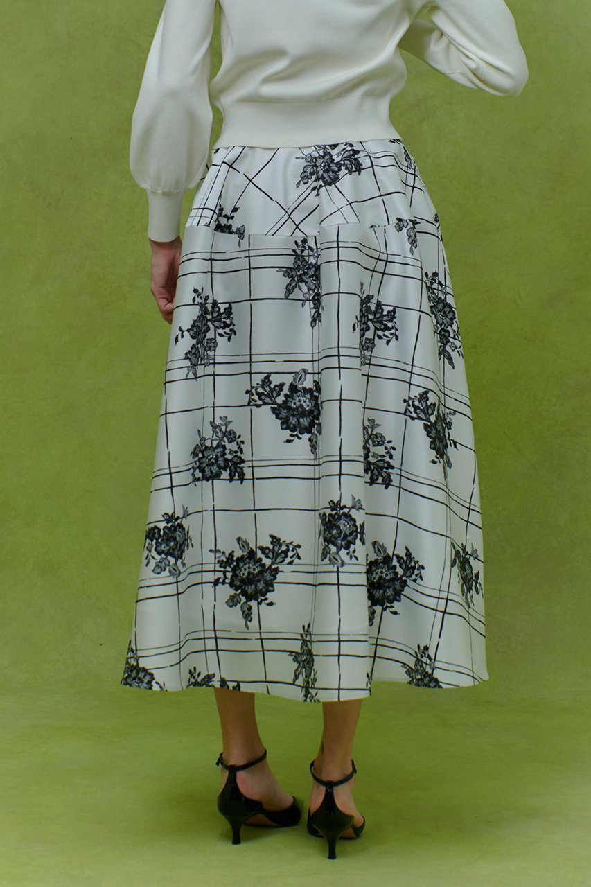 【アルアバイル/allureville】の【LOULOU WILLOUGHBY】SILK CO フラワーチェックスカート 人気、トレンドファッション・服の通販 founy(ファニー) 　ファッション　Fashion　レディースファッション　Fashion for Women　スカート　Skirts　ロングスカート　Long Skirts / Maxi & Midi Skirts　2025年　2025　2025-2026秋冬・A/W　Autumn/Winter 2025–26 AW25–26　イタリア　Italy　フレア　Flare, Flared　モノトーン　Monotone, Black and White　レース　Lace, Lace Fabric　ロング　Long, Long-Length　エレガント 上品　Elegant　A/W・秋冬　Autumn/Winter　other-7|ID: prp329100004780656 ipo3291000000034684511