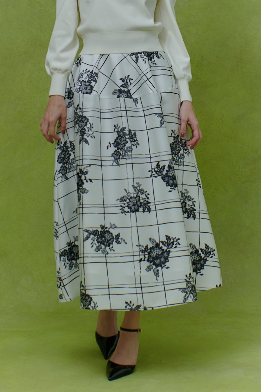 【アルアバイル/allureville】の【LOULOU WILLOUGHBY】SILK CO フラワーチェックスカート 人気、トレンドファッション・服の通販 founy(ファニー) 　ファッション　Fashion　レディースファッション　Fashion for Women　スカート　Skirts　ロングスカート　Long Skirts / Maxi & Midi Skirts　2025年　2025　2025-2026秋冬・A/W　Autumn/Winter 2025–26 AW25–26　イタリア　Italy　フレア　Flare, Flared　モノトーン　Monotone, Black and White　レース　Lace, Lace Fabric　ロング　Long, Long-Length　エレガント 上品　Elegant　A/W・秋冬　Autumn/Winter　other-8|ID: prp329100004780656 ipo3291000000034684513