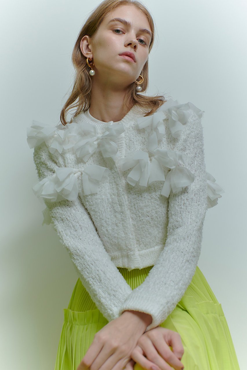 【アルアバイル/allureville】の【LOULOU WILLOUGHBY】ペタルパピヨンカーディガン 人気、トレンドファッション・服の通販 founy(ファニー) 　ファッション　Fashion　レディースファッション　Fashion for Women　トップス・カットソー　Cut & Sew Tops　ニット　Knit Tops & Sweaters　カーディガン・羽織り　Layered Style Cardigans　おすすめ　Recommended / Our Picks　アンサンブル　Ensemble Set　カーディガン　Cardigan, Knitwear　ジョーゼット　Georgette, Semi-Sheer Fabric　ツイード／ツィード　Choker, Choker Necklace　リボン　Ribbon, Bow　other-7|ID: prp329100004780665 ipo3291000000036749615