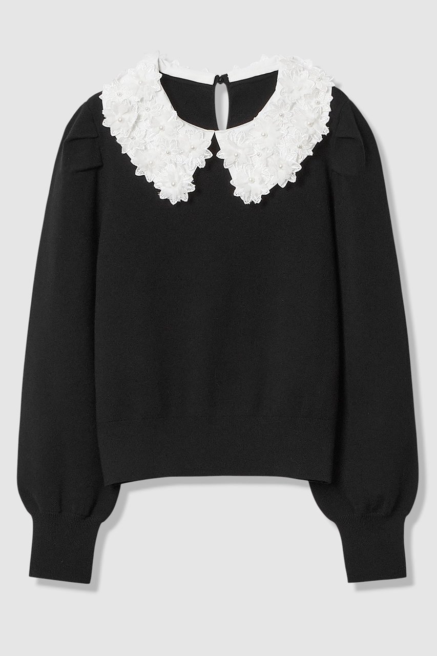 【アルアバイル/allureville】の【LOULOU WILLOUGHBY】フラワー衿付プルオーバー インテリア・キッズ・メンズ・レディースファッション・服の通販 founy(ファニー) 　ファッション　Fashion　レディースファッション　Fashion for Women　トップス・カットソー　Cut & Sew Tops　ニット　Knit Tops & Sweaters　カジュアルプルオーバー・ニットトップス　Pullovers & Knit Tops / Casual Pullovers　2026年　2026　シンプル　Simple, Minimal　パール　Pearl, Pearl Accent　フラワー　Flower, Floral　モチーフ　Motif, Design Theme　夏　Summer　春　Spring　S/S・春夏　SS, Spring/Summer, Warm Season　ブラック|ID: prp329100004780697 ipo3291000000035703458