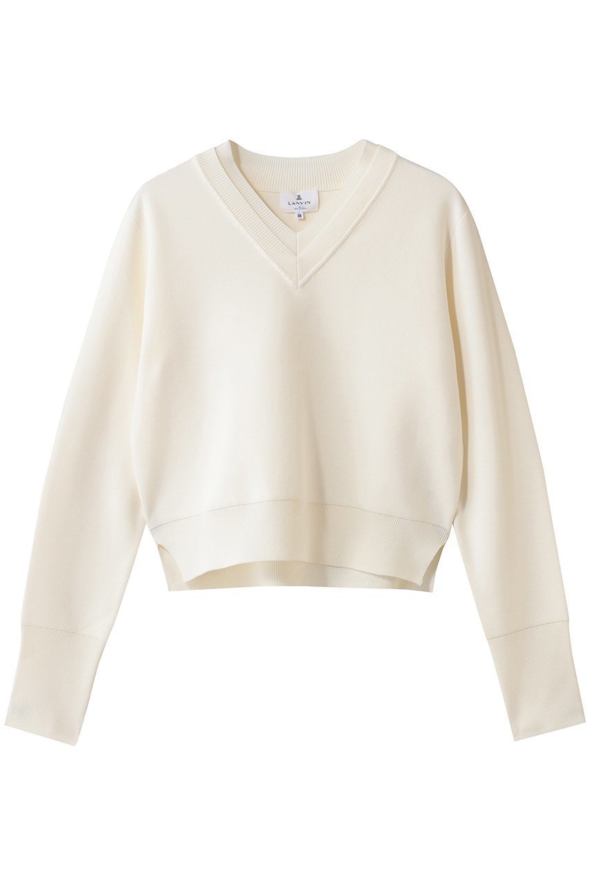 【ランバン オン ブルー/LANVIN en Bleu】のダブルフェイスVネックニット インテリア・キッズ・メンズ・レディースファッション・服の通販 founy(ファニー) 　ファッション　Fashion　レディースファッション　Fashion for Women　トップス・カットソー　Cut & Sew Tops　ニット　Knit Tops & Sweaters　カジュアルプルオーバー・ニットトップス　Pullovers & Knit Tops / Casual Pullovers　Vネックトップス　V-Neck Tops / V-Cut Neckline Shirts　2026年　2026　おすすめ　Recommended / Our Picks　コンパクト　Compact, Small Size　シンプル　Simple, Minimal　スリーブ　Sleeve, Long Sleeve / Short Sleeve　ダブル　Double, Double-Breasted　トレンド　Trend, Trending Now　フェイス　Face, Facial Design　ロング　Long, Long-Length　ワイド　Wide, Wide Fit　夏　Summer　春　Spring　S/S・春夏　SS, Spring/Summer, Warm Season　オフ|ID: prp329100004781839 ipo3291000000034695006