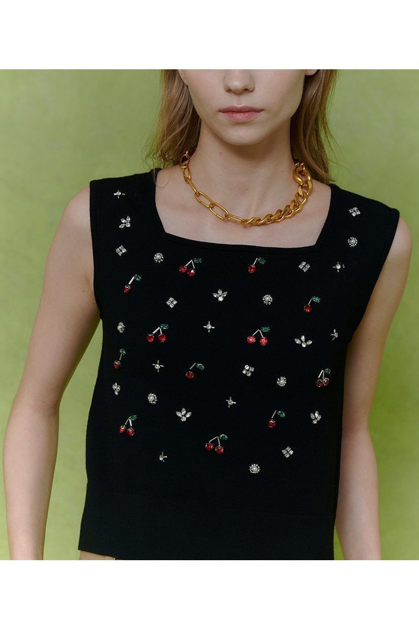 【アルアバイル/allureville】の【LOULOU WILLOUGHBY】CHERRYビジュータンク 人気、トレンドファッション・服の通販 founy(ファニー) 　ファッション　Fashion　レディースファッション　Fashion for Women　トップス・カットソー　Cut & Sew Tops　ニット　Knit Tops & Sweaters　カジュアルプルオーバー・ニットトップス　Pullovers & Knit Tops / Casual Pullovers　2026年　2026　カーディガン　Cardigan, Knitwear　スクエア　Square, Square Shape　タンク　Tank Top, Sleeveless Top　チェリー　Cherry, Cherry Pattern　ビジュー　Bijou, Jewel-like Accent　モチーフ　Motif, Design Theme　夏　Summer　春　Spring　S/S・春夏　SS, Spring/Summer, Warm Season　other-6|ID: prp329100004782627 ipo3291000000034706100