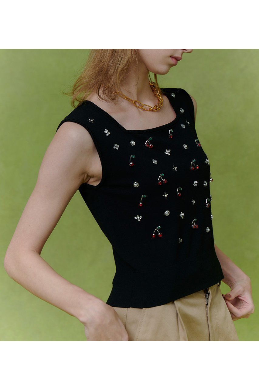 【アルアバイル/allureville】の【LOULOU WILLOUGHBY】CHERRYビジュータンク 人気、トレンドファッション・服の通販 founy(ファニー) 　ファッション　Fashion　レディースファッション　Fashion for Women　トップス・カットソー　Cut & Sew Tops　ニット　Knit Tops & Sweaters　カジュアルプルオーバー・ニットトップス　Pullovers & Knit Tops / Casual Pullovers　2026年　2026　カーディガン　Cardigan, Knitwear　スクエア　Square, Square Shape　タンク　Tank Top, Sleeveless Top　チェリー　Cherry, Cherry Pattern　ビジュー　Bijou, Jewel-like Accent　モチーフ　Motif, Design Theme　夏　Summer　春　Spring　S/S・春夏　SS, Spring/Summer, Warm Season　other-7|ID: prp329100004782627 ipo3291000000034706101