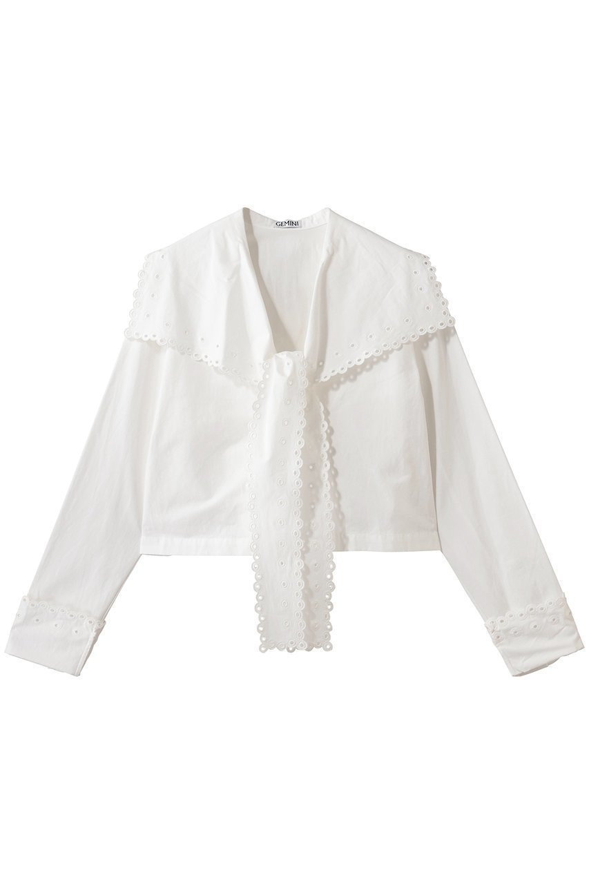 【ウィムガゼット/Whim Gazette】の【GEMINI】スカラップブラウス インテリア・キッズ・メンズ・レディースファッション・服の通販 founy(ファニー) 　ファッション　Fashion　レディースファッション　Fashion for Women　トップス・カットソー　Cut & Sew Tops　シャツ・ブラウス・オフィスカジュアル　Elegant Blouses & Button-Ups　おすすめ　Recommended / Our Picks　ジャケット　Jacket, Outerwear　スカラップ　Scallop, Scalloped Edge　スリーブ　Sleeve, Long Sleeve / Short Sleeve　フェミニン　Feminine, Girly　リネン　Linen, Linen Fabric　ロング　Long, Long-Length　エレガント 上品　Elegant　新作・新入荷　New Arrivals / New In　オフホワイト|ID: prp329100004784685 ipo3291000000034734983