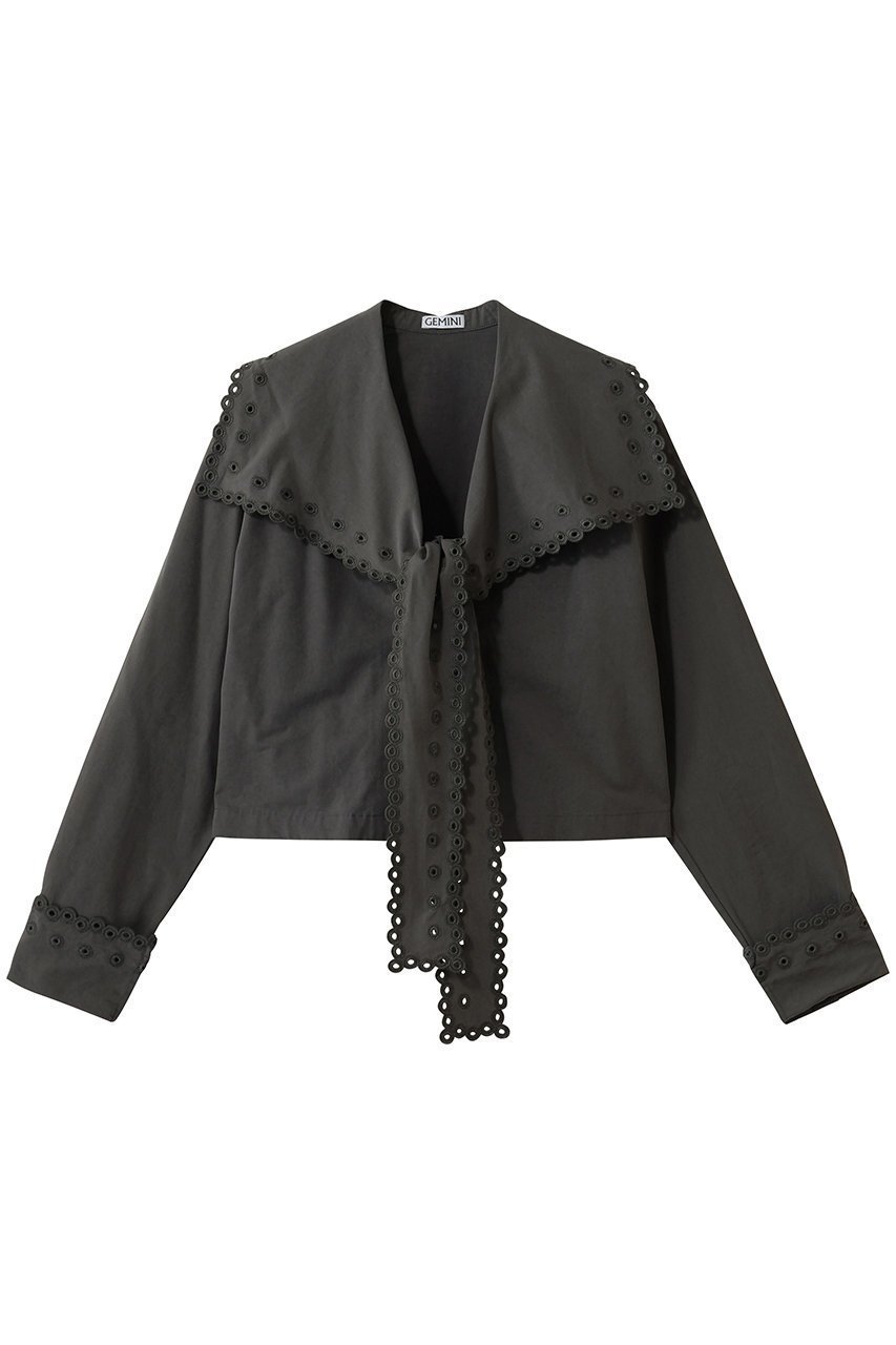 【ウィムガゼット/Whim Gazette】の【GEMINI】スカラップブラウス インテリア・キッズ・メンズ・レディースファッション・服の通販 founy(ファニー) 　ファッション　Fashion　レディースファッション　Fashion for Women　トップス・カットソー　Cut & Sew Tops　シャツ・ブラウス・オフィスカジュアル　Elegant Blouses & Button-Ups　おすすめ　Recommended / Our Picks　ジャケット　Jacket, Outerwear　スカラップ　Scallop, Scalloped Edge　スリーブ　Sleeve, Long Sleeve / Short Sleeve　フェミニン　Feminine, Girly　リネン　Linen, Linen Fabric　ロング　Long, Long-Length　エレガント 上品　Elegant　新作・新入荷　New Arrivals / New In　チャコールグレー|ID: prp329100004784685 ipo3291000000034734985