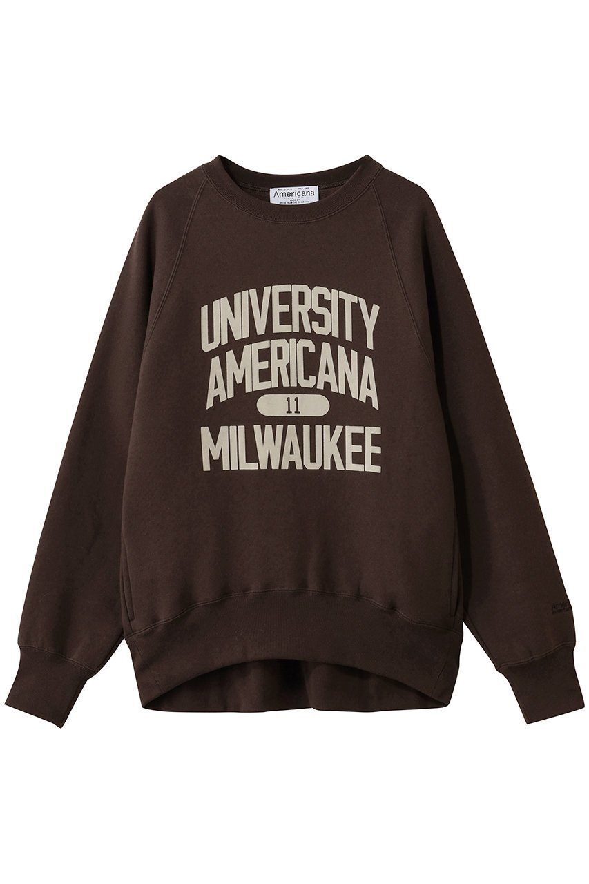 【アメリカーナ/Americana】のボリュームスリーブクルースウェット インテリア・キッズ・メンズ・レディースファッション・服の通販 founy(ファニー) 　ファッション　Fashion　レディースファッション　Fashion for Women　トップス・カットソー　Cut & Sew Tops　シャツ・ブラウス・オフィスカジュアル　Elegant Blouses & Button-Ups　レディースパーカー・カジュアルフーディー　Casual Hoodies & Sweatshirts　ロングTシャツ・Tシャツ　Longline T-Shirts & Tees　スウェット・クルーネックトップス　Sweatshirts & Crewnecks / Relaxed Fit Sweat Tops　カットソー・ベーシックTシャツ　Cut-and-Sewn Tops / Stretch Tees & Basics　ボリューム袖・フリルスリーブブラウス　Voluminous & Ruffle Sleeves / Puffy Sleeve Tops　スリーブ　Sleeve, Long Sleeve / Short Sleeve　デニム　Denim, Jeans Material　フロント　Front, Front Design　ロング　Long, Long-Length　新作・新入荷　New Arrivals / New In　ダークブラウン|ID: prp329100004784701 ipo3291000000034735096