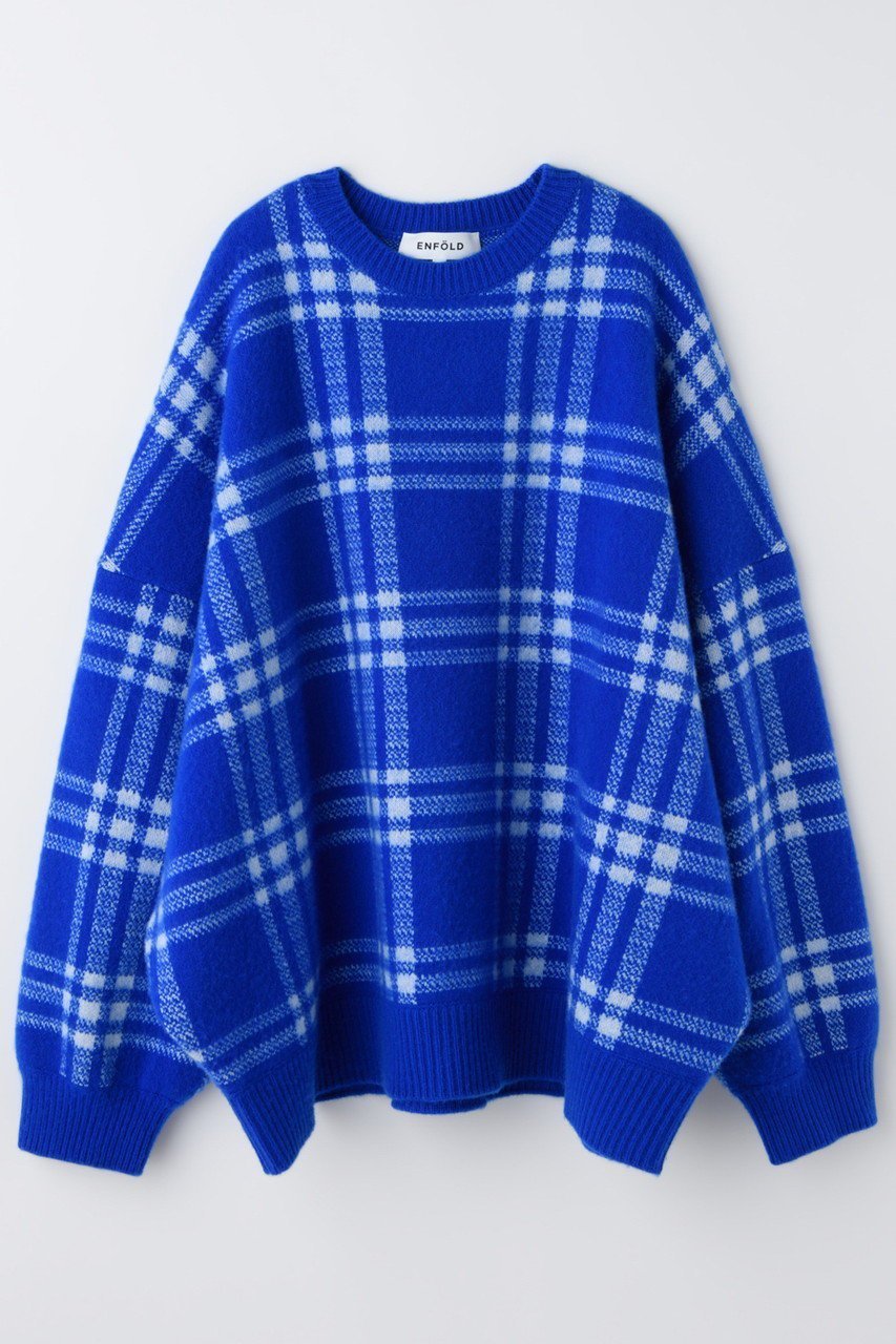 【エンフォルド/ENFOLD】のWIDE DOLMAN PULLOVER インテリア・キッズ・メンズ・レディースファッション・服の通販 founy(ファニー) 　ファッション　Fashion　レディースファッション　Fashion for Women　トップス・カットソー　Cut & Sew Tops　ニット　Knit Tops & Sweaters　カジュアルプルオーバー・ニットトップス　Pullovers & Knit Tops / Casual Pullovers　チェック　Check, Plaid, Tartan　マフラー　Scarf, Muffler　ワイド　Wide, Wide Fit　冬　Winter / This Winter　ブルー|ID: prp329100004787006 ipo3291000000036885939