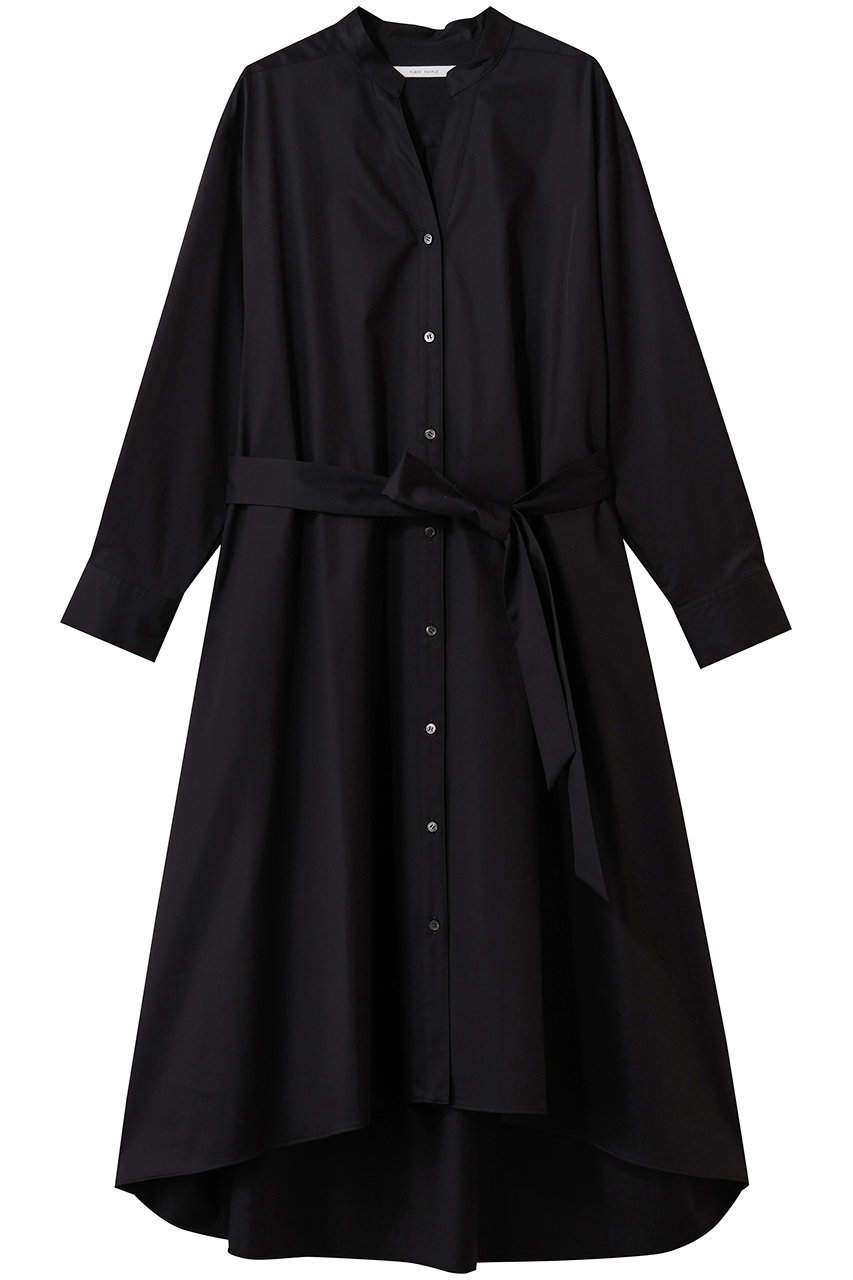 【プレインピープル/PLAIN PEOPLE】の開襟シャツワンピース インテリア・キッズ・メンズ・レディースファッション・服の通販 founy(ファニー) 　ファッション　Fashion　レディースファッション　Fashion for Women　ワンピース　Dresses　シャツワンピース / 1枚で着映えコーデ　Shirt Dresses　チュニック　Tunic Tops & Dresses　イレギュラー　Irregular Design　ストレッチ　Stretch, Stretchy Fabric　チュニック　Tunic, Long Top　リボン　Ribbon, Bow　ロング　Long, Long-Length　エレガント 上品　Elegant　ブラック|ID: prp329100004787014 ipo3291000000036949937