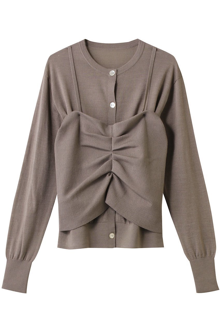 【エステータ/esteta】の【小さいサイズ】ビスチェカーディガン インテリア・キッズ・メンズ・レディースファッション・服の通販 founy(ファニー) ファッション Fashion レディースファッション Fashion for Women トップス・カットソー Cut & Sew Tops ニット Knit Tops & Sweaters カーディガン・羽織り Layered Style Cardigans ビスチェ Bustiers & Corset Tops / Layered Bustier Style エレガント 上品 Elegant カーディガン Cardigan, Knitwear シャーリング Shirring, Ruched ビスチェ Bustier, Corset Top A/W・秋冬 Autumn/Winter ブラウン|ID: prp329100004789444 ipo3291000000034756168
