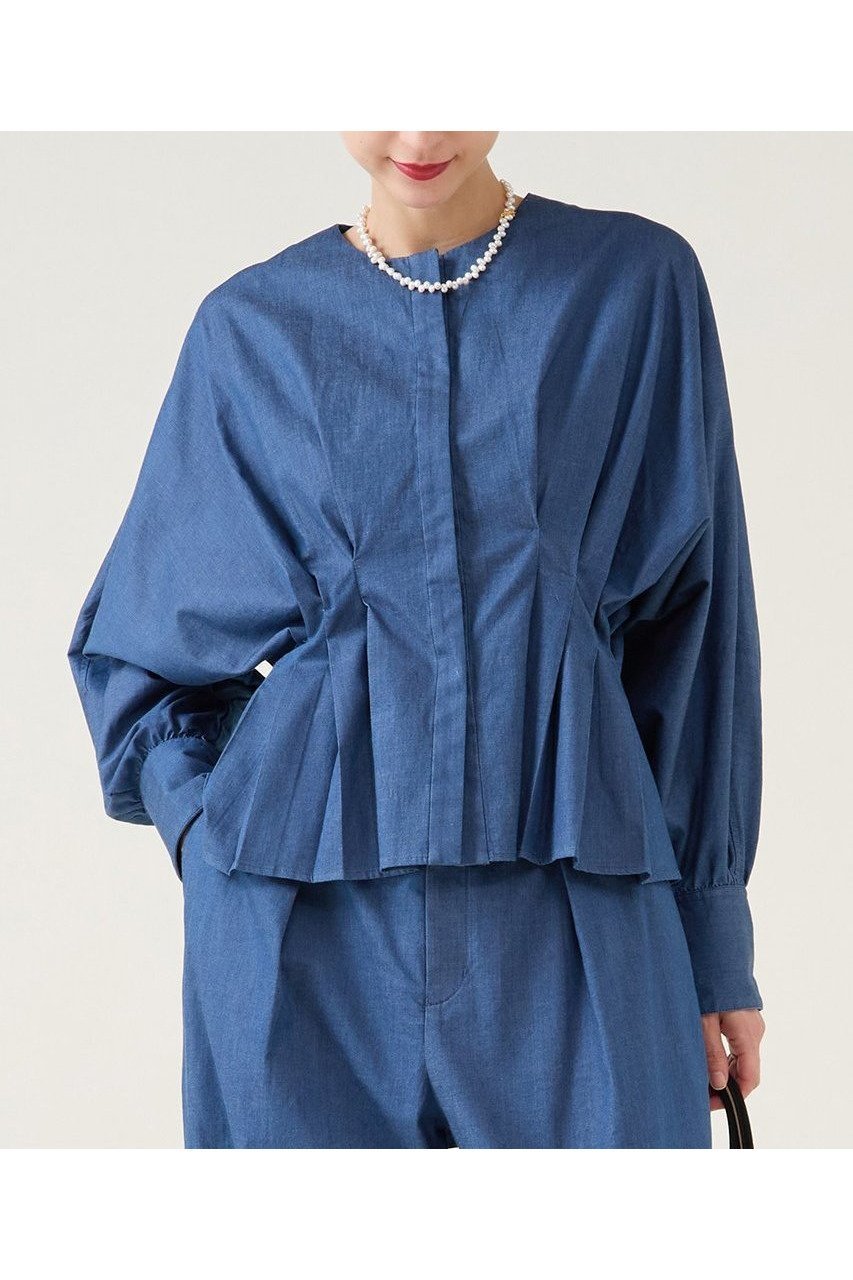 【マルティニーク/martinique】のデニムドルマンタックブラウス(セットアップ可) インテリア・キッズ・メンズ・レディースファッション・服の通販 founy(ファニー) 　ファッション　Fashion　レディースファッション　Fashion for Women　トップス・カットソー　Cut & Sew Tops　シャツ・ブラウス・オフィスカジュアル　Elegant Blouses & Button-Ups　2026年　2026　おすすめ　Recommended / Our Picks　ストレッチ　Stretch, Stretchy Fabric　スリーブ　Sleeve, Long Sleeve / Short Sleeve　セットアップ　Set-Up, Coordinated Outfit　デニム　Denim, Jeans Material　ペプラム　Peplum, Flared Hem　ロング　Long, Long-Length　エレガント 上品　Elegant　夏　Summer　春　Spring　S/S・春夏　SS, Spring/Summer, Warm Season　ブルー|ID: prp329100004789522 ipo3291000000034756702