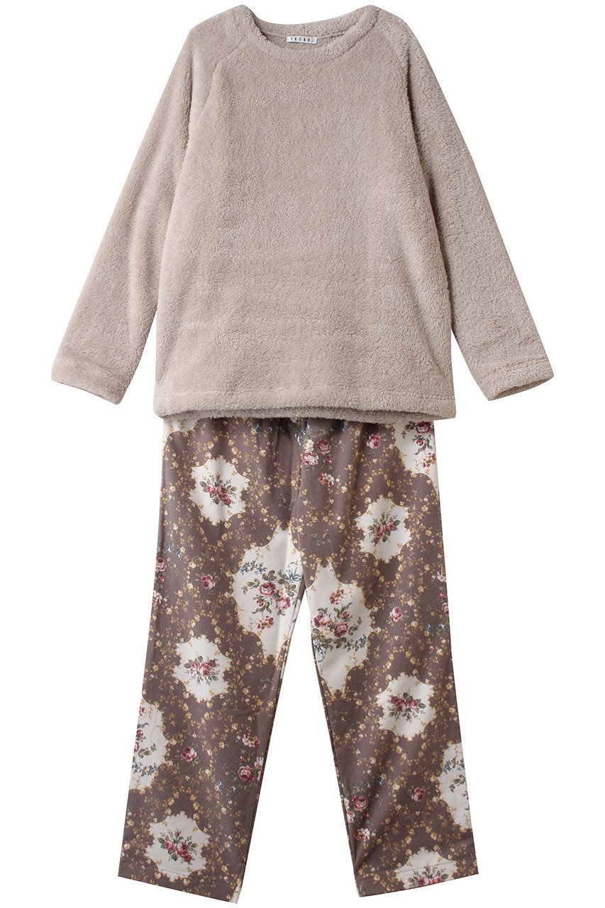 【イクコ/IKUKO】のボア&綾ネル花柄プリントパジャマ インテリア・キッズ・メンズ・レディースファッション・服の通販 founy(ファニー) ファッション Fashion レディースファッション Fashion for Women トップス・カットソー Cut & Sew Tops 花柄・フラワープリント・モチーフ Floral Prints & Motifs / Flower Pattern Tops パジャマ Pajamas, Sleepwear フラワー Flower, Floral プリント Print, Printed Pattern モコモコ Fuzzy, Fluffy リラックス Relax, Relaxed Fit エレガント 上品 Elegant 新作・新入荷 New Arrivals / New In ライトベージュ×モカ|ID: prp329100004797235 ipo3291000000034806143