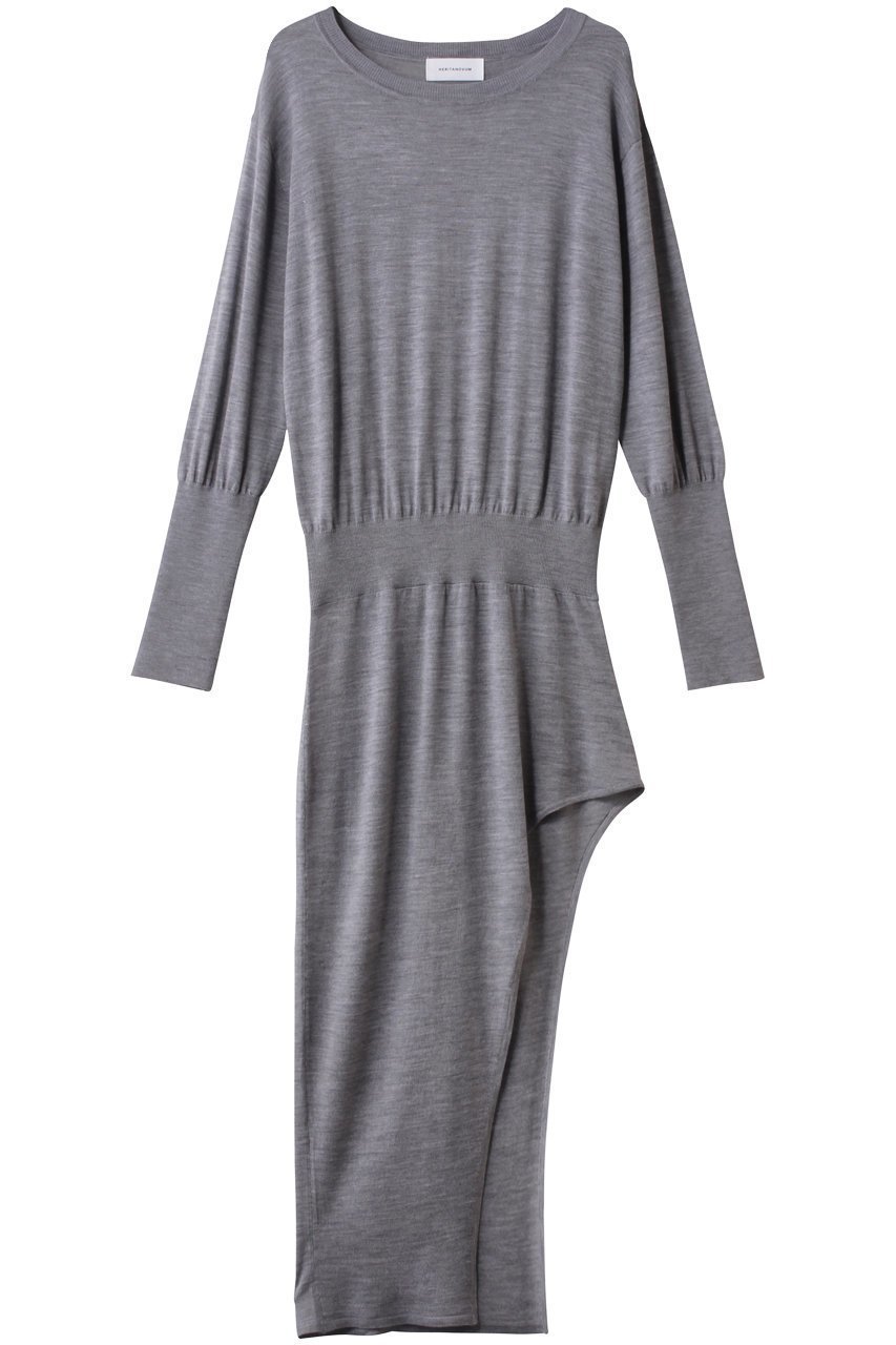 【ガリャルダガランテ/GALLARDAGALANTE】の【HERITANOVUM】アシンメトリーニットワンピ インテリア・キッズ・メンズ・レディースファッション・服の通販 founy(ファニー) 　ファッション　Fashion　レディースファッション　Fashion for Women　ワンピース　Dresses　ニットワンピース　Knit Dresses　チュニック　Tunic Tops & Dresses　アシンメトリー　Asymmetrical Style　チュニック　Tunic, Long Top　デニム　Denim, Jeans Material　ロング　Long, Long-Length　ワイド　Wide, Wide Fit　エレガント 上品　Elegant　グレー|ID: prp329100004797268 ipo3291000000036679099