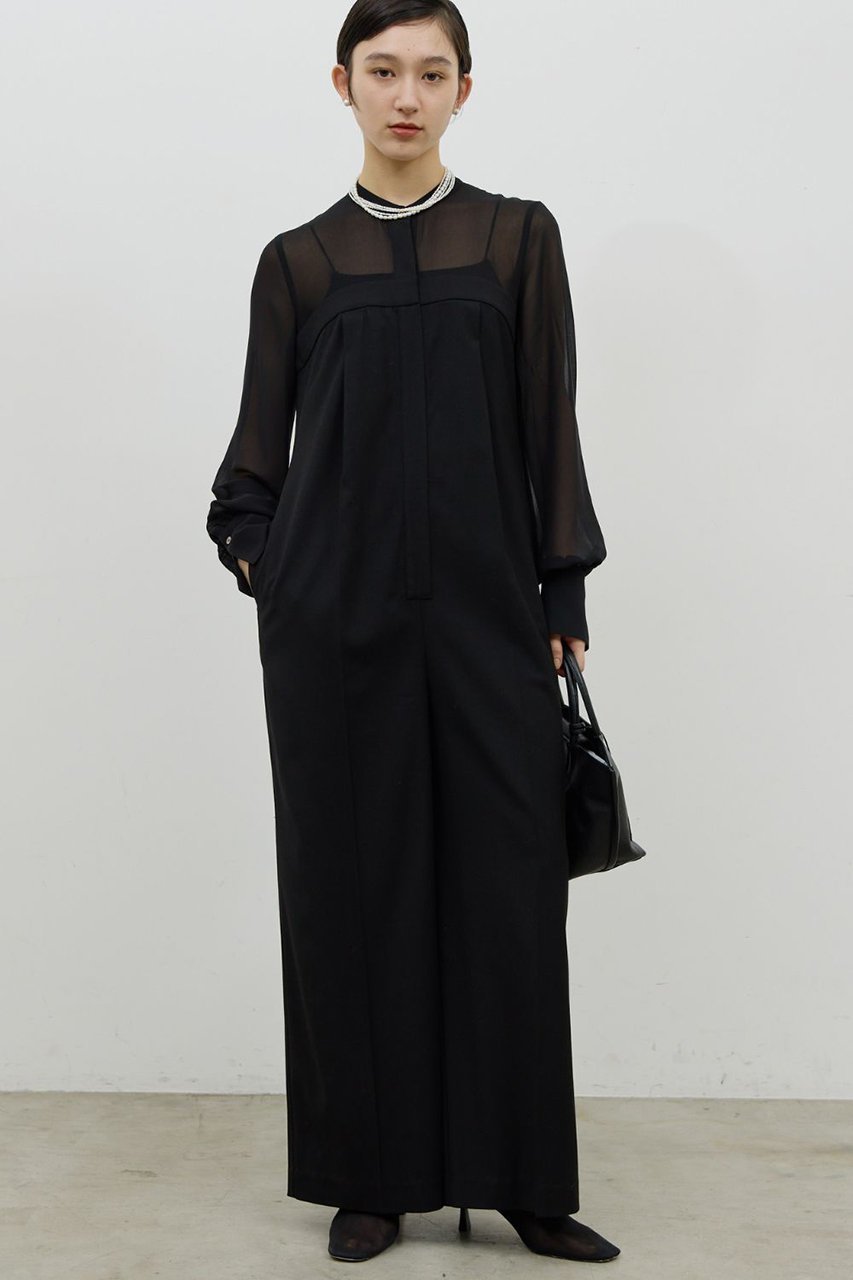 【ガリャルダガランテ/GALLARDAGALANTE】のシアーコンビネゾン インテリア・キッズ・メンズ・レディースファッション・服の通販 founy(ファニー) 　ファッション　Fashion　レディースファッション　Fashion for Women　パンツ　Pants & Trousers　とろみ　Fluid, Flowy Fabric　エレガント 上品　Elegant　オケージョン　Occasion Wear　ギャザー　Gathered, Ruffled　コンビ　Combo, Combination Style　コンビネゾン　Jumpsuit, All-in-One　ドッキング　Docking, Mixed Material　ブラック|ID: prp329100004800041 ipo3291000000036924938