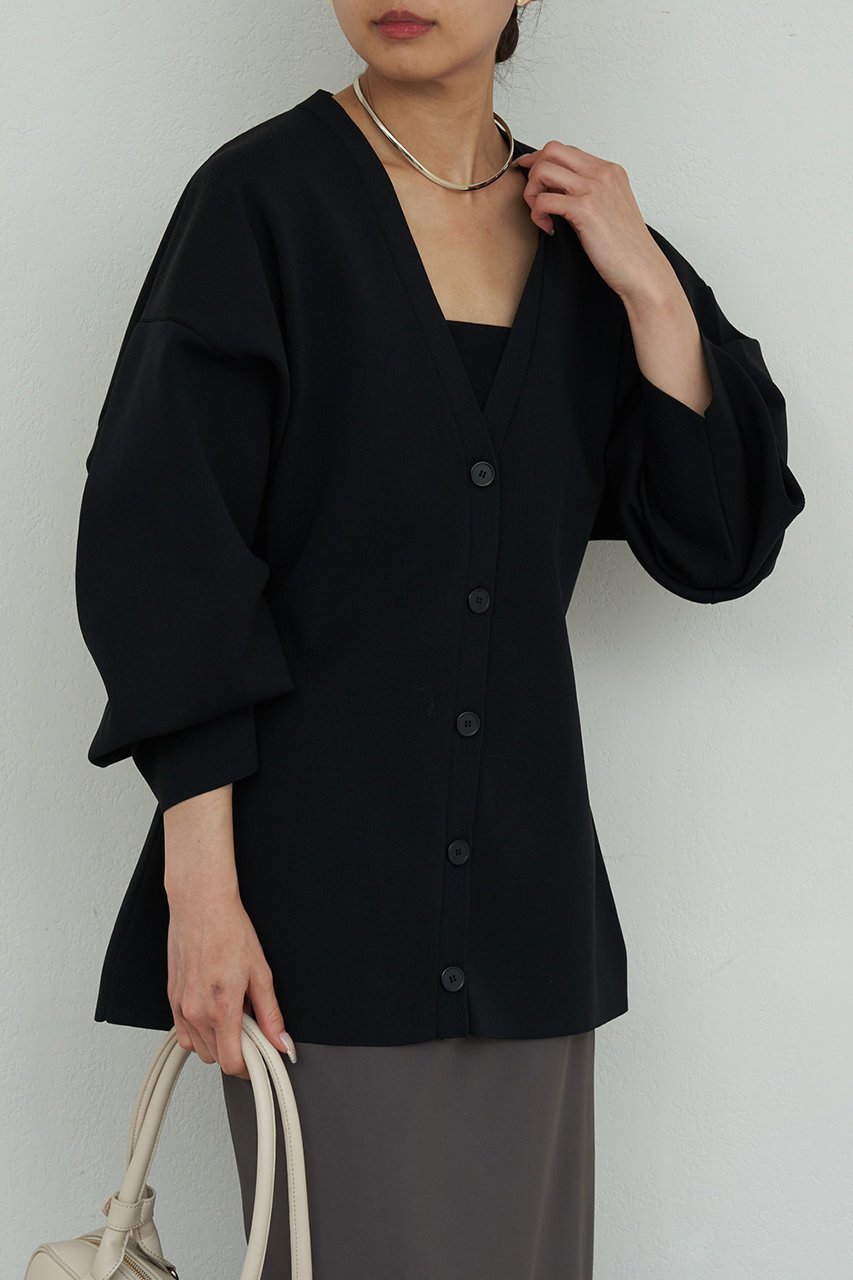 【ガリャルダガランテ/GALLARDAGALANTE】のウエストシェイプカーディガン インテリア・キッズ・メンズ・レディースファッション・服の通販 founy(ファニー) 　ファッション　Fashion　レディースファッション　Fashion for Women　トップス・カットソー　Cut & Sew Tops　ニット　Knit Tops & Sweaters　カーディガン・羽織り　Layered Style Cardigans　なめらか　Smooth, Silky Texture　カーディガン　Cardigan, Knitwear　シェイプ　Shape, Slim Fit　シンプル　Simple, Minimal　フレア　Flare, Flared　ワイド　Wide, Wide Fit　ブラック|ID: prp329100004800044 ipo3291000000035861809