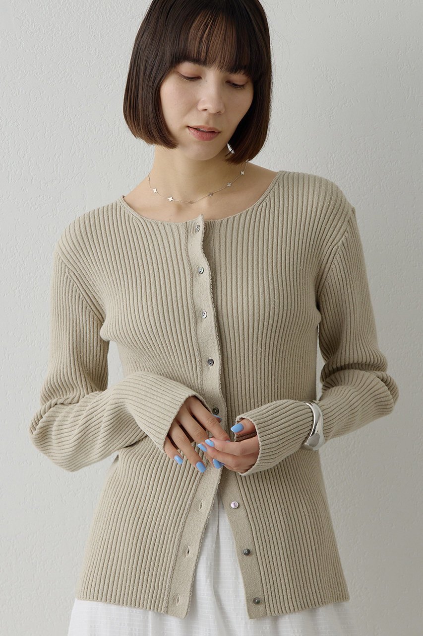 【ウィムガゼット/Whim Gazette】のRAW SILK リブカーディガン インテリア・キッズ・メンズ・レディースファッション・服の通販 founy(ファニー) 　ファッション　Fashion　レディースファッション　Fashion for Women　トップス・カットソー　Cut & Sew Tops　ニット　Knit Tops & Sweaters　カーディガン・羽織り　Layered Style Cardigans　カーディガン　Cardigan, Knitwear　センター　Center, Center Line　ネップ　Nepp, Slub Yarn　フロント　Front, Front Design　ベージュ|ID: prp329100004800079 ipo3291000000035861845