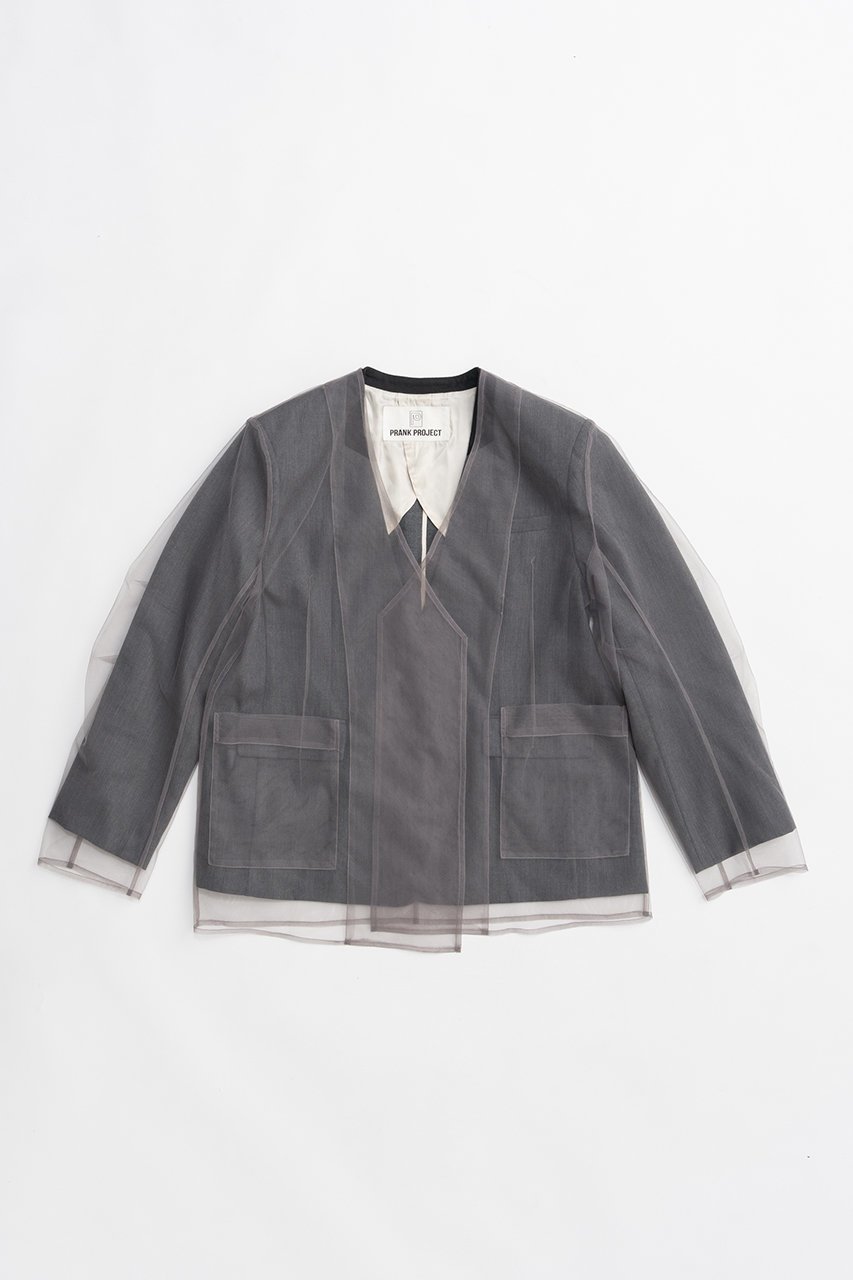 【プランク プロジェクト/PRANK PROJECT】のチュールレイヤードジャケット インテリア・キッズ・メンズ・レディースファッション・服の通販 founy(ファニー) 　ファッション　Fashion　レディースファッション　Fashion for Women　アウター　Coat / Outerwear Collection　レディースジャケット・軽アウター　Jackets　2026年　2026　おすすめ　Recommended / Our Picks　サテン　Satin, Glossy Fabric　ジャケット　Jacket, Outerwear　セットアップ　Set-Up, Coordinated Outfit　ダブル　Double, Double-Breasted　フロント　Front, Front Design　今季　This Season, Current Season　夏　Summer　春　Spring　S/S・春夏　SS, Spring/Summer, Warm Season　羽織　Haori, Light Jacket　GRY(グレー)|ID: prp329100004800115 ipo3291000000034826136