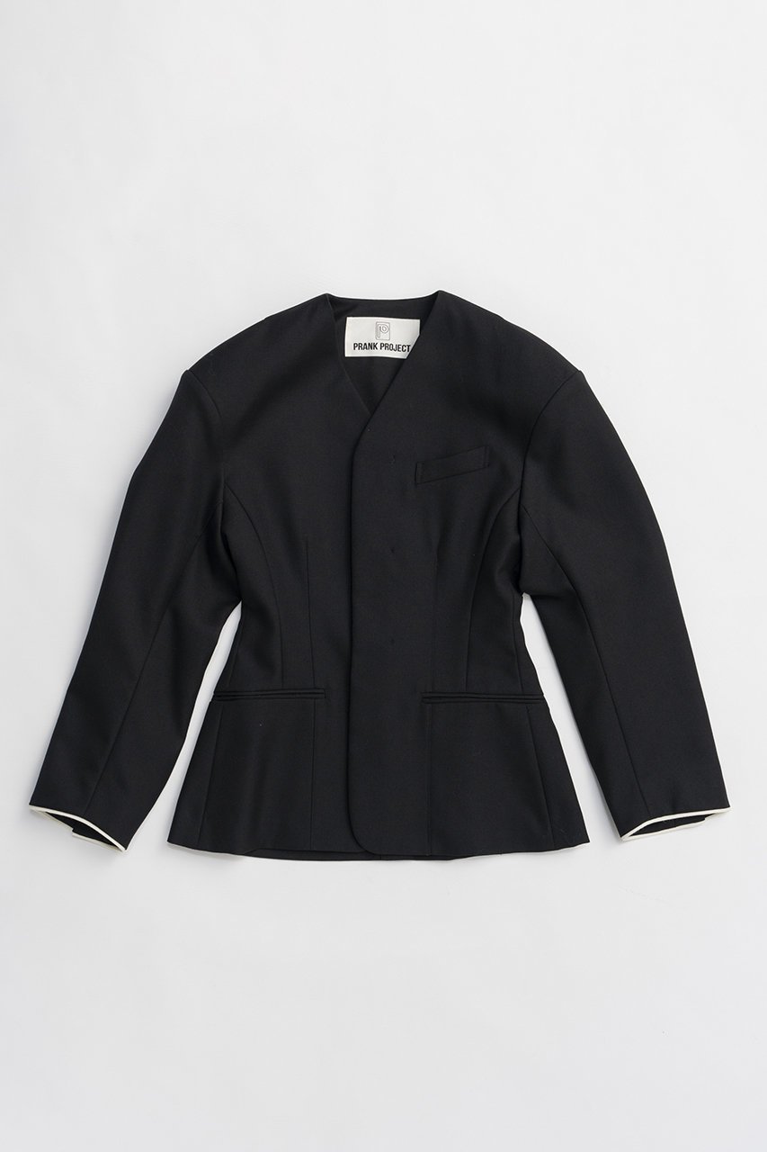 【プランク プロジェクト/PRANK PROJECT】のラウンドショルダーノーカラージャケット 人気、トレンドファッション・服の通販 founy(ファニー) 　ファッション　Fashion　レディースファッション　Fashion for Women　アウター　Coat / Outerwear Collection　レディースジャケット・軽アウター　Jackets　ノーカラージャケット / シンプル上品コーデ　Collarless Jackets　2026年　2026　おすすめ　Recommended / Our Picks　なめらか　Smooth, Silky Texture　カッティング　Cutting Detail　シェイプ　Shape, Slim Fit　ジャケット　Jacket, Outerwear　セットアップ　Set-Up, Coordinated Outfit　デニム　Denim, Jeans Material　フォルム　Silhouette, Form　ボンディング　Bonding, Bonded Fabric　夏　Summer　春　Spring　S/S・春夏　SS, Spring/Summer, Warm Season　 other-1|ID: prp329100004800121 ipo3291000000034826198