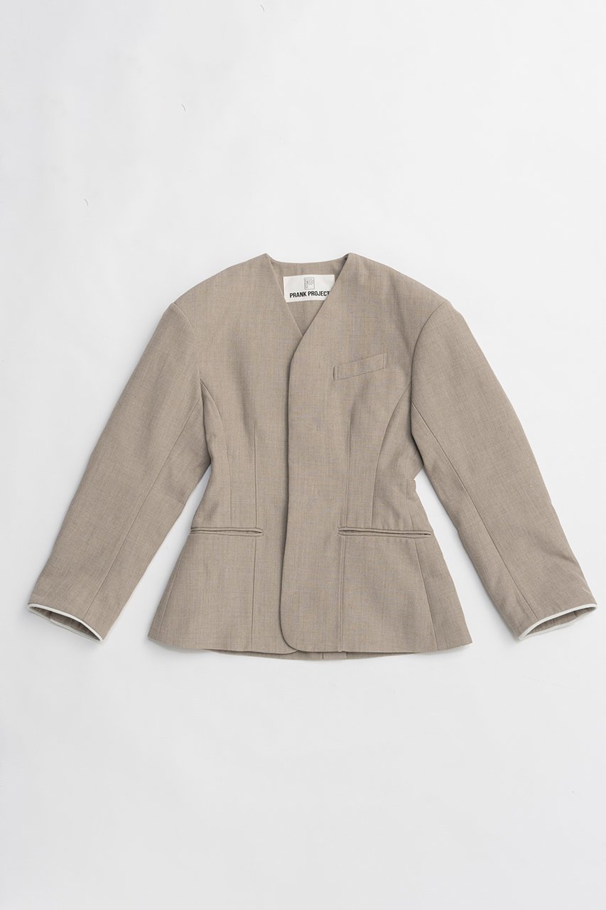 【プランク プロジェクト/PRANK PROJECT】のラウンドショルダーノーカラージャケット インテリア・キッズ・メンズ・レディースファッション・服の通販 founy(ファニー) 　ファッション　Fashion　レディースファッション　Fashion for Women　アウター　Coat / Outerwear Collection　レディースジャケット・軽アウター　Jackets　ノーカラージャケット / シンプル上品コーデ　Collarless Jackets　2026年　2026　おすすめ　Recommended / Our Picks　なめらか　Smooth, Silky Texture　カッティング　Cutting Detail　シェイプ　Shape, Slim Fit　ジャケット　Jacket, Outerwear　セットアップ　Set-Up, Coordinated Outfit　デニム　Denim, Jeans Material　フォルム　Silhouette, Form　ボンディング　Bonding, Bonded Fabric　夏　Summer　春　Spring　S/S・春夏　SS, Spring/Summer, Warm Season　BGE(ベージュ)|ID: prp329100004800121 ipo3291000000034826200