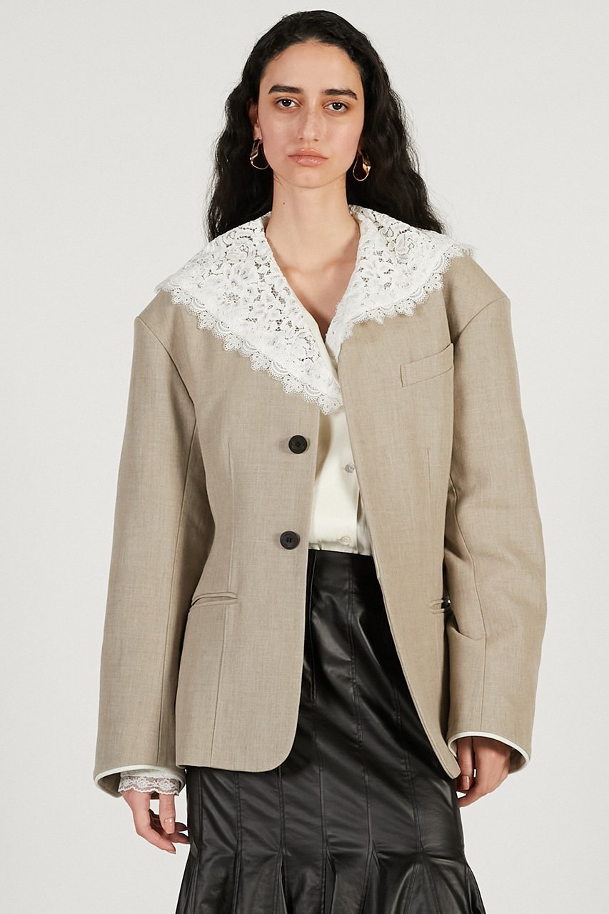 【プランク プロジェクト/PRANK PROJECT】のラウンドショルダーノーカラージャケット 人気、トレンドファッション・服の通販 founy(ファニー) 　ファッション　Fashion　レディースファッション　Fashion for Women　アウター　Coat / Outerwear Collection　レディースジャケット・軽アウター　Jackets　ノーカラージャケット / シンプル上品コーデ　Collarless Jackets　2026年　2026　おすすめ　Recommended / Our Picks　なめらか　Smooth, Silky Texture　カッティング　Cutting Detail　シェイプ　Shape, Slim Fit　ジャケット　Jacket, Outerwear　セットアップ　Set-Up, Coordinated Outfit　デニム　Denim, Jeans Material　フォルム　Silhouette, Form　ボンディング　Bonding, Bonded Fabric　夏　Summer　春　Spring　S/S・春夏　SS, Spring/Summer, Warm Season　other-2|ID: prp329100004800121 ipo3291000000034826201